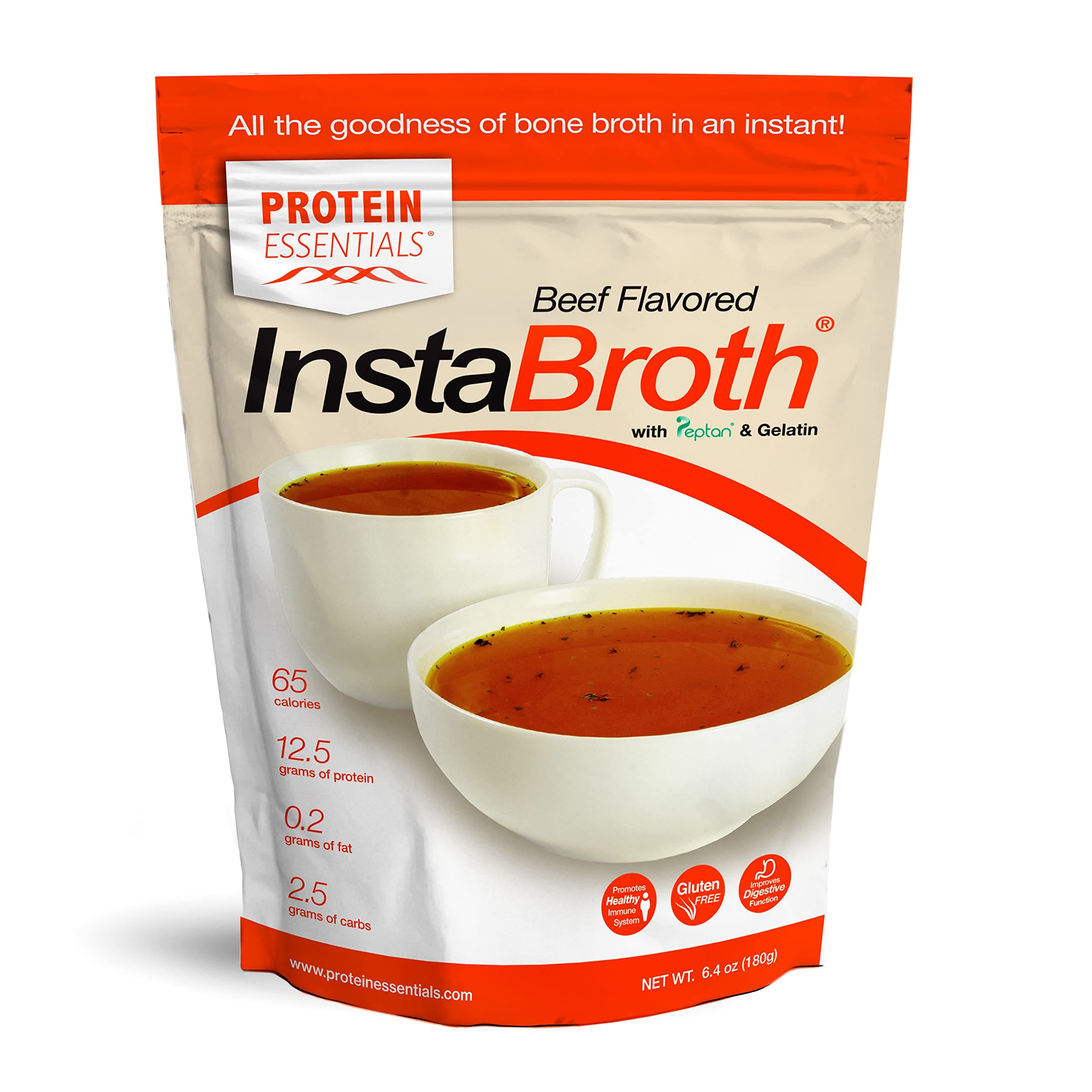 InstaBroth, Bone Broth Powder with Grass Fed, Pasture Raised Collagen and Gelatin, 12.5g Protein (6.4oz) (Beef)