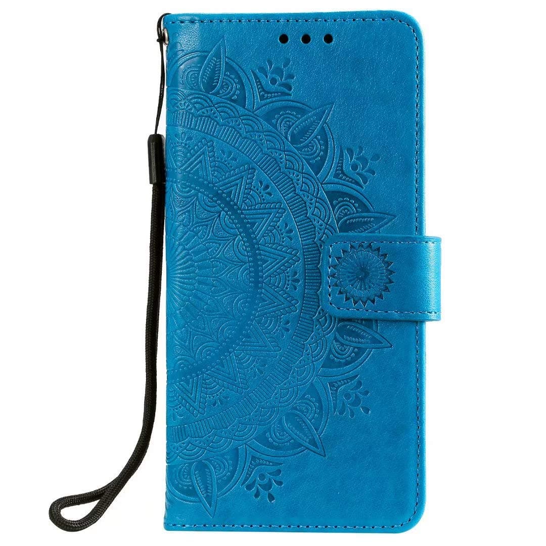Reevermap Samsung Galaxy A51 Case, Flip Shockproof Premium PU Leather Wallet Card Slots Embossed Mandala Magnetic Buckle Stand Bumper Phone Cover for Samsung Galaxy A51, Blue