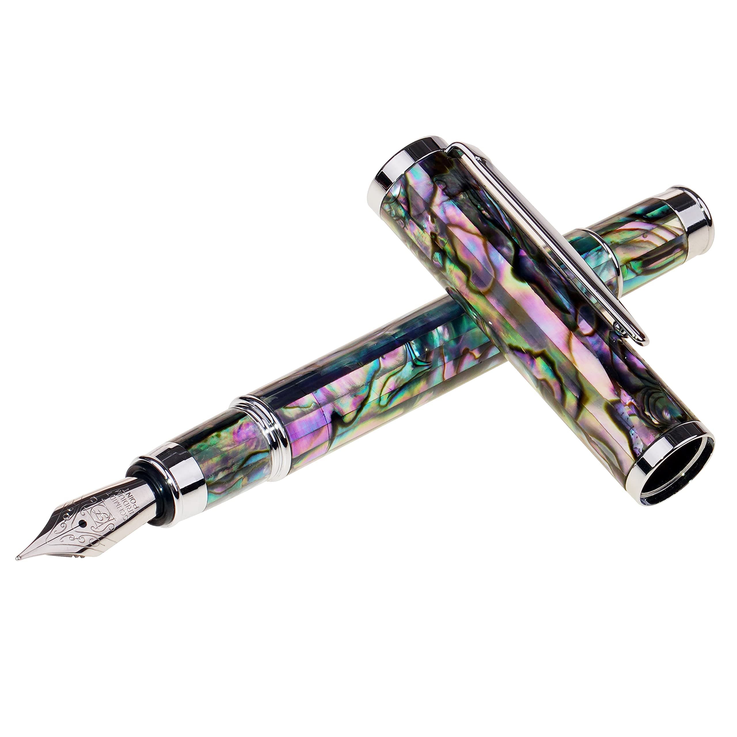 LACHIEVA LUX Abalone Shell Fountain Pen - German-Made Fine Nib, Smooth Ink Flow, Ink Converter Included, Handcrafted Natural Shell, Executive Pen for Signature, Luxury Gift Set for Men & Women