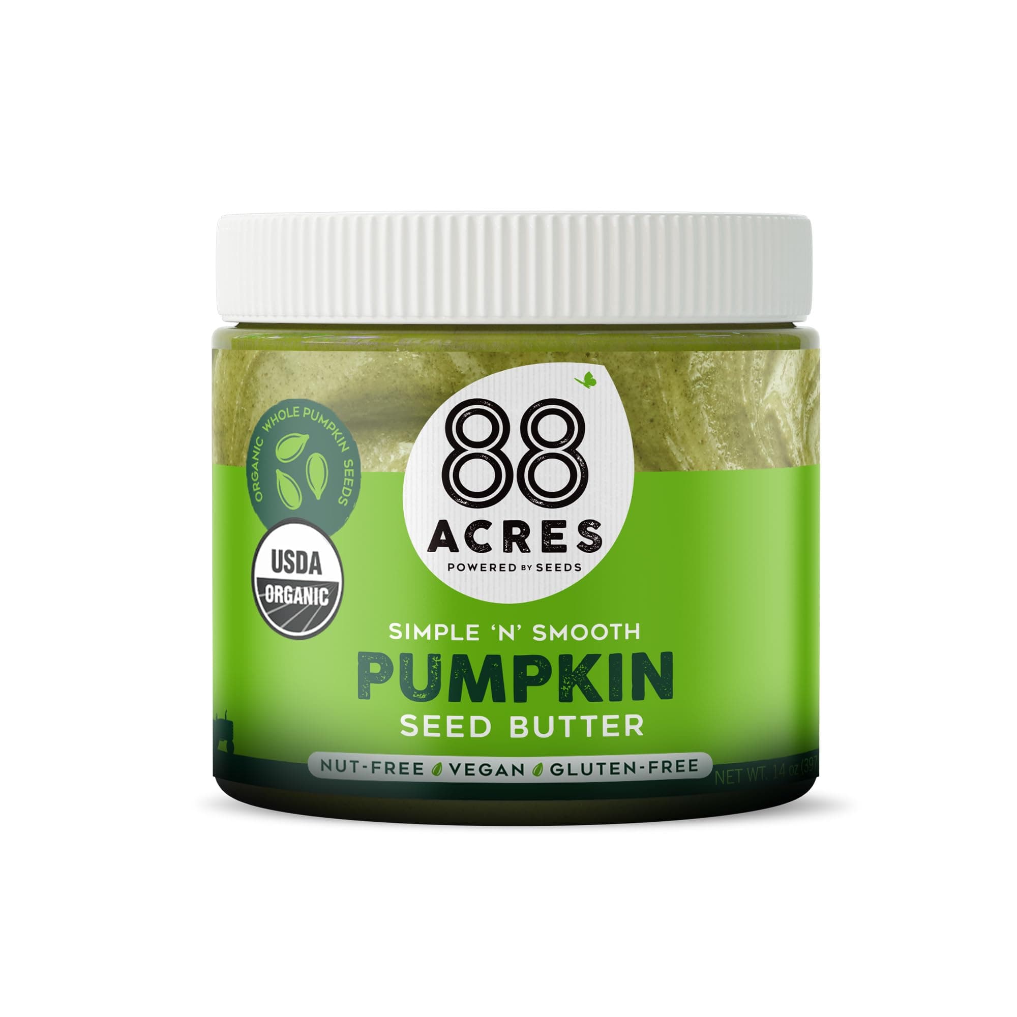 88 Acres Organic Pumpkin Seed Butter, 14 oz Jar, 2 Pack, Butter Spread with 8g Plant-Based Protein, Gluten Free, Nut Free, Vegan, Non-GMO