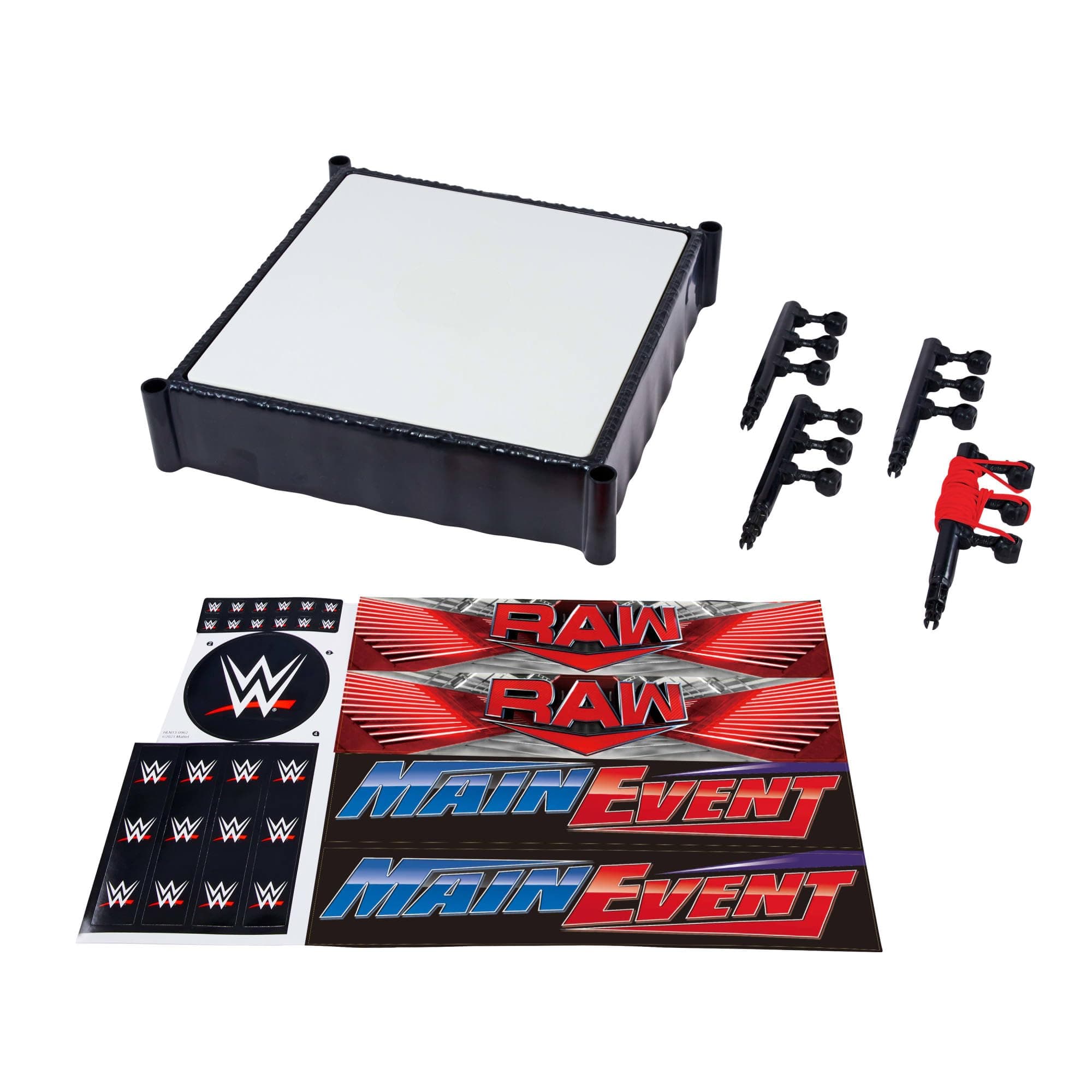 Mattel WWE Superstar Ring with Labels for Main Event & RAW, Spring-Loaded Mat & Pro Tension Elastic Ropes, JDJ20