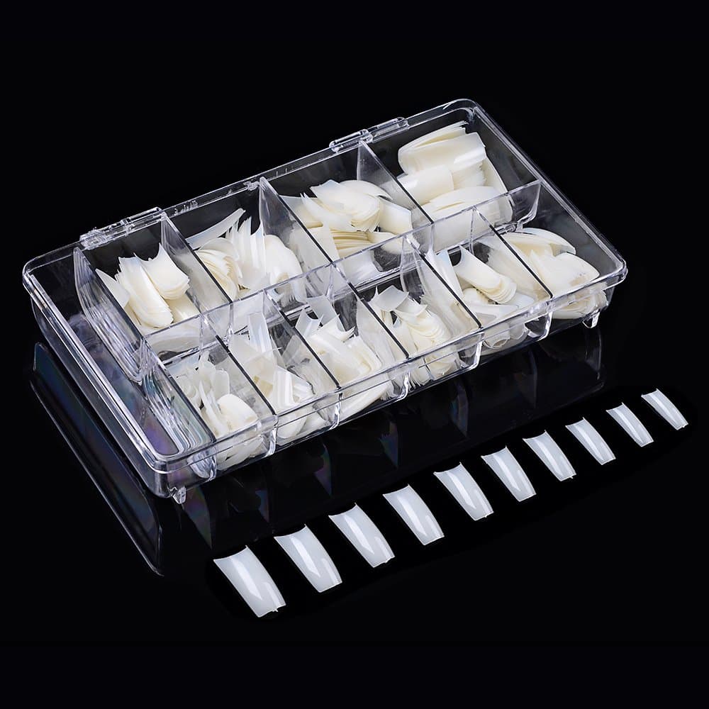 Huashengmei 500pcs Well Less Nail Tips Half Cover French Natural Color Acrylic UV Gel False Nails Fake Nail Art Tips 10 Sizes with box