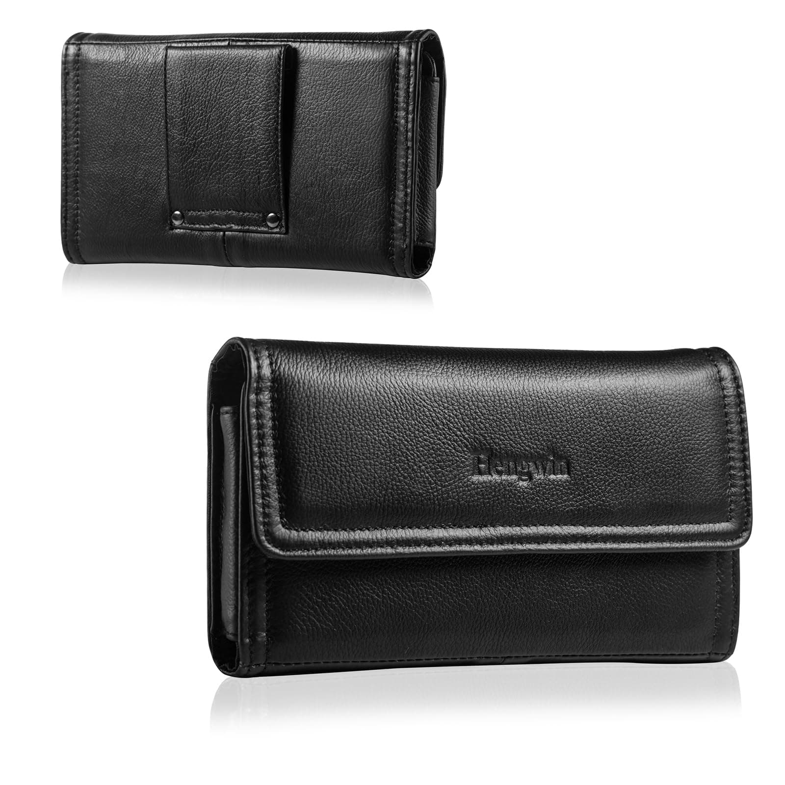 Leather Cell Phone Belt Case Fits for iPhone 16 Pro Max 15 Pro Max 14 Plus Samsung Galaxy A56 A36 A15 A25 S25 Edge S24 Ultra S23+ Holster Phone Pouch Belt Holder (Black)