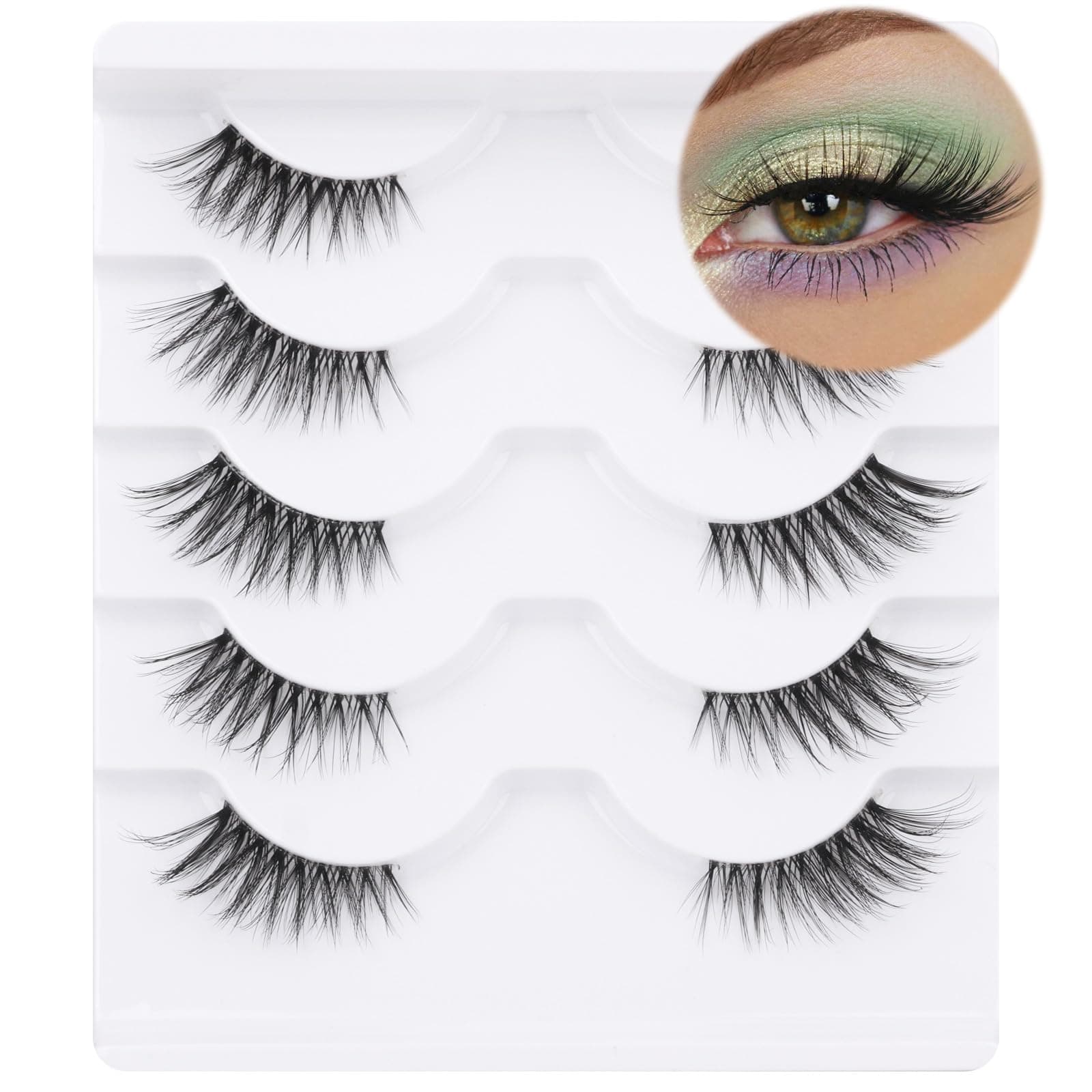 False Eyelashes Half Lashes Natural Look Wispy Mink Lashes zanlufly Cat Eye DIY Lightweight Invisible Band Reusable Soft Handmade Lashes Pack