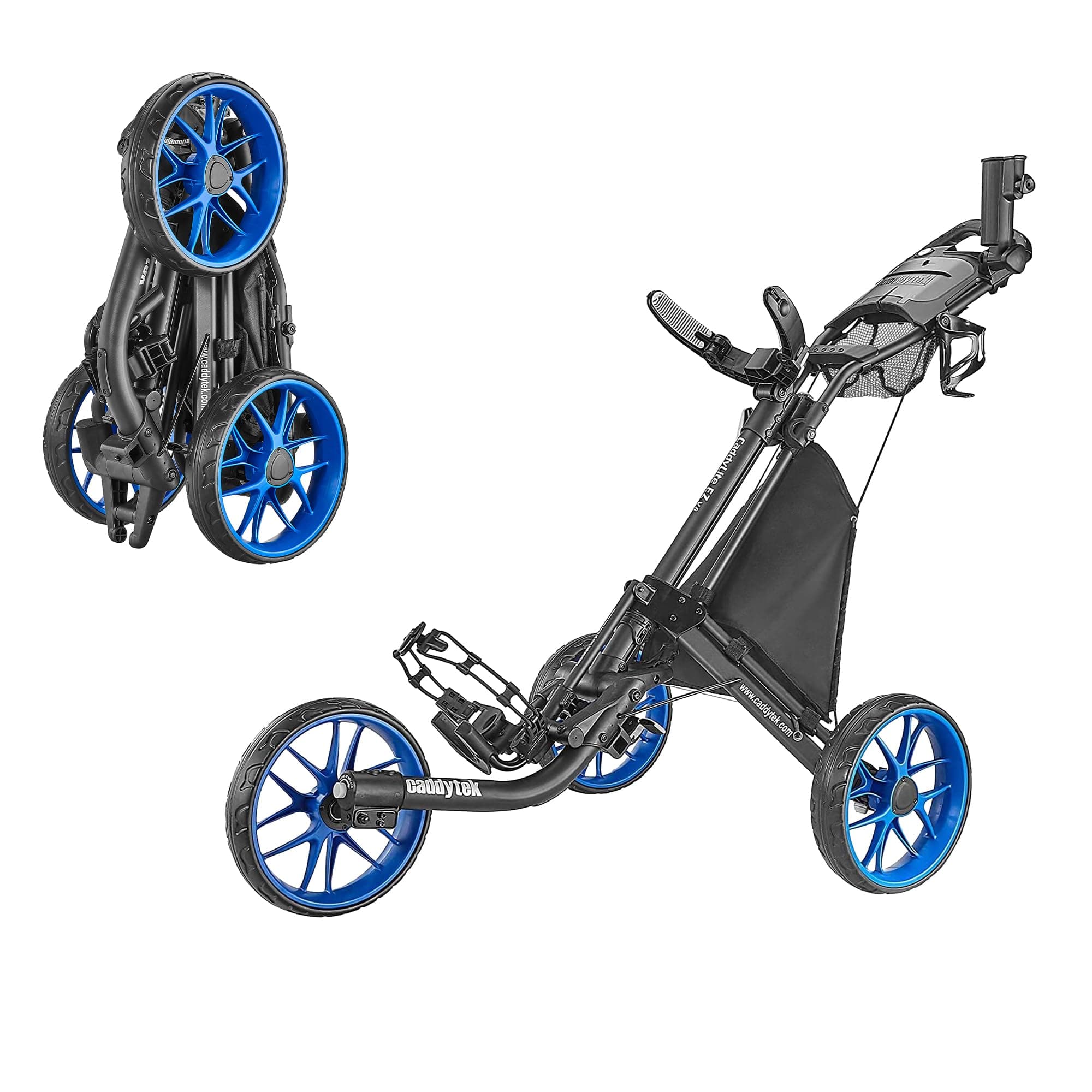Caddytek CaddyLite EZ V8 3 Wheel Golf Push Cart - Golf Trolley Foldable Collapsible Lightweight Pushcart with Foot Brake - Easy to Open & Close