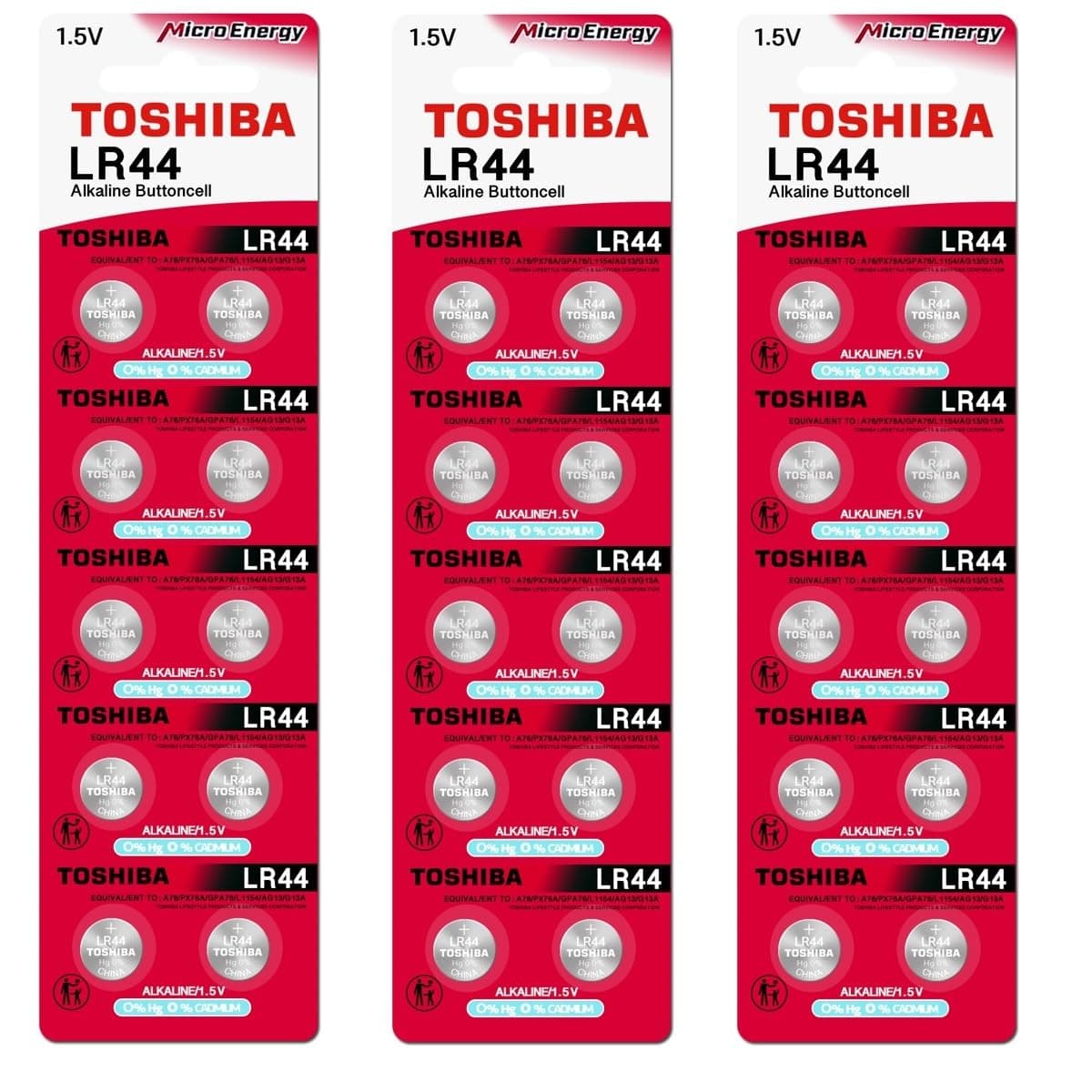 Toshiba LR44 Battery 3V Battery 1.5V Alkaline (30 Batteries)