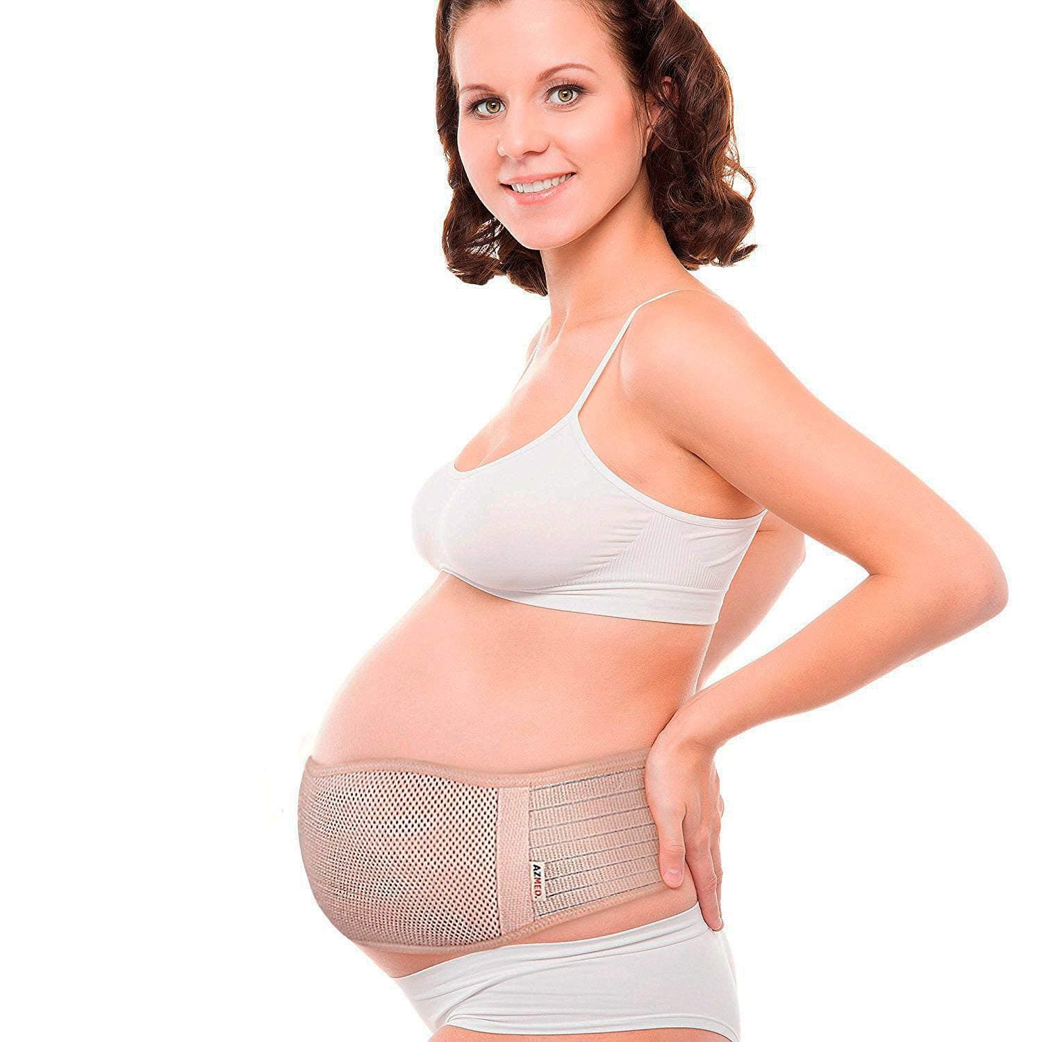 AZMED. Maternity Belt, Breathable Abdominal Binder, Back Support, One Size, Beige