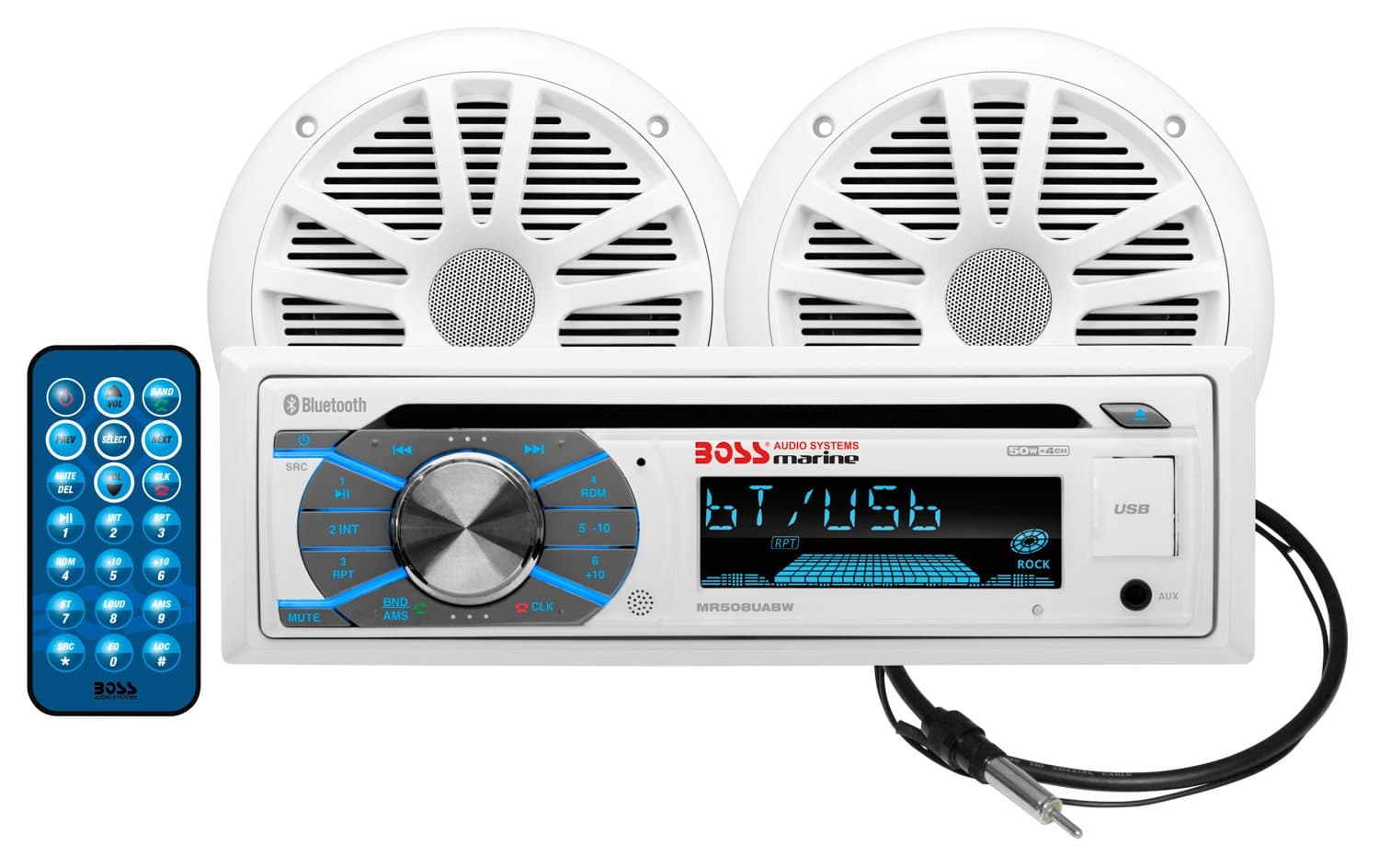 MCK508WB.6 Marine Boat Bluetooth Stereo & 6.5 Inch Speakers - CD DVD Player, AM/FM Radio Receiver Head Unit, Dipole Antenna