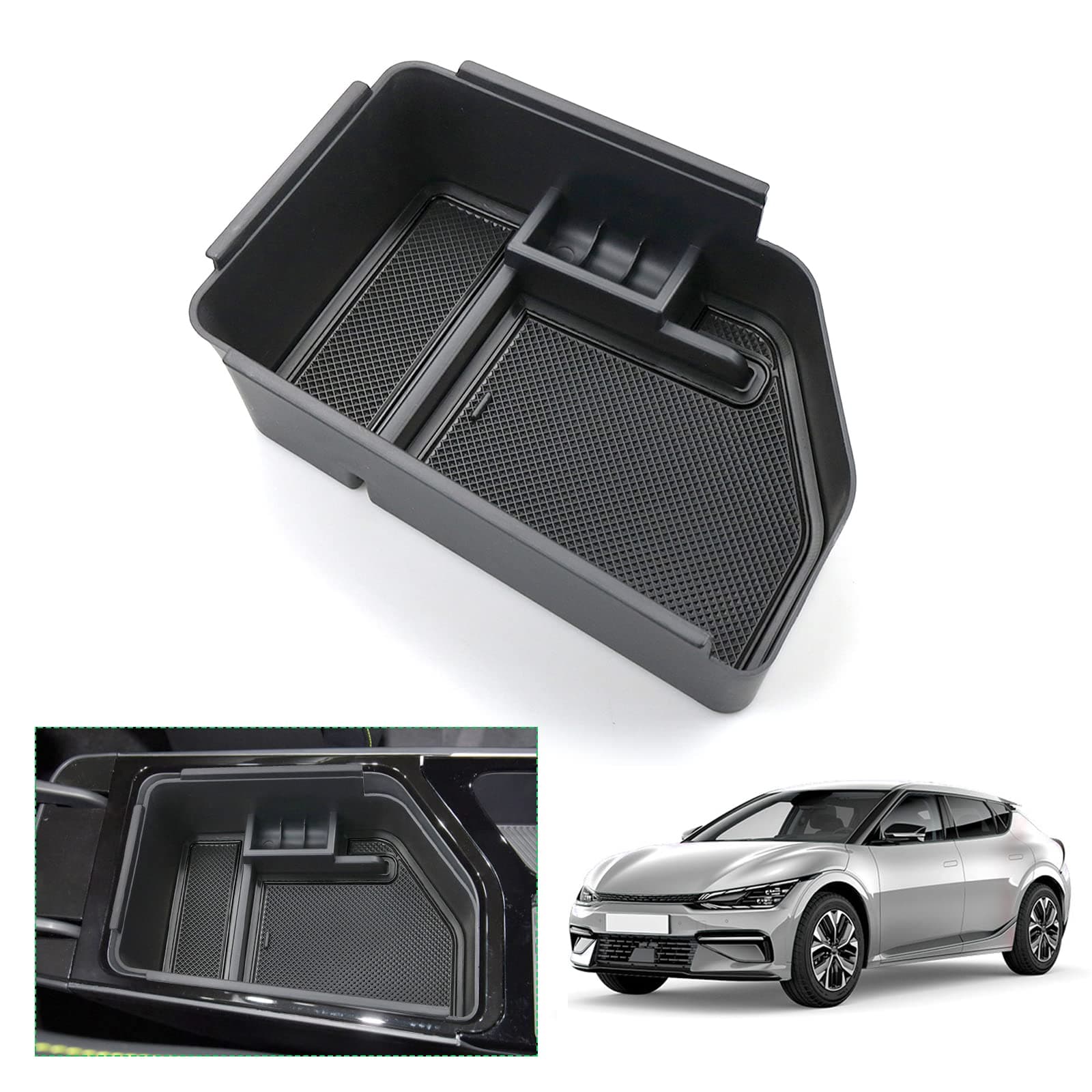 [UK RHD] GAFAT Ki-a EV6 GT Line 2021-2024 2025 Centre Console Storage Box, EV6 2023 UK Armrest Organiser Tray Centre Armrest Glove Box, Compatible with Kia EV6 Accessories (Black)