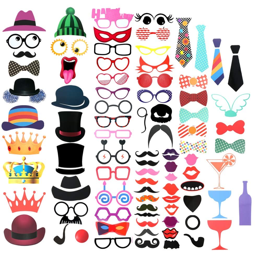 Photo Booth Stick Props Funny DIY Kit for Party Wedding Birthday Decorations Costume Dress Up Accessories Doubtless Bay (90PCS)
