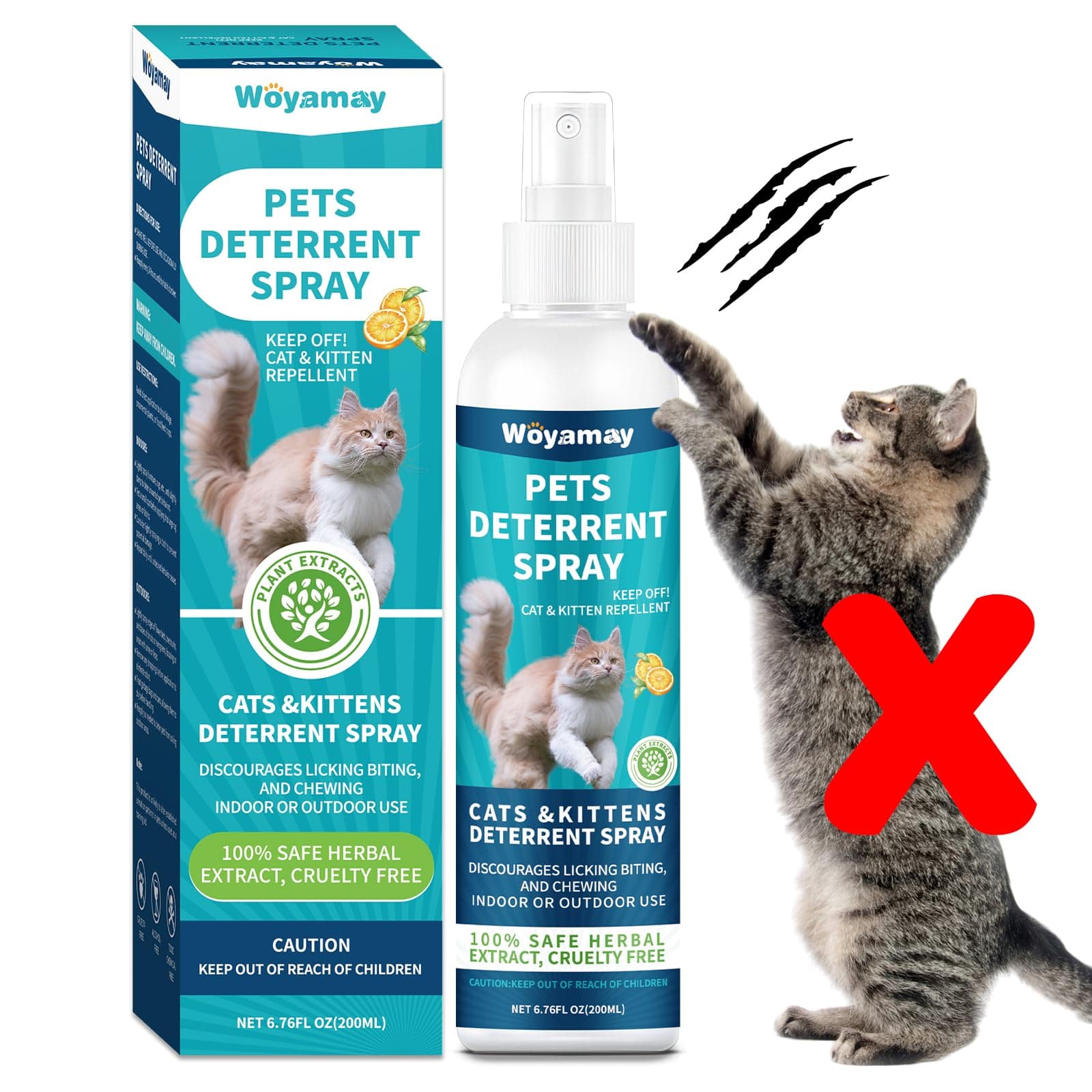 Cat Repellent Spray, Cat Deterrent Spray Indoor & Outdoor, Cat Spray Deterrent for Scratching, Anti Scratch Cat Spray to Keep Pet Off Limits Areas, Protect Furniture, Sofa, Rug, Curtain,200 ml