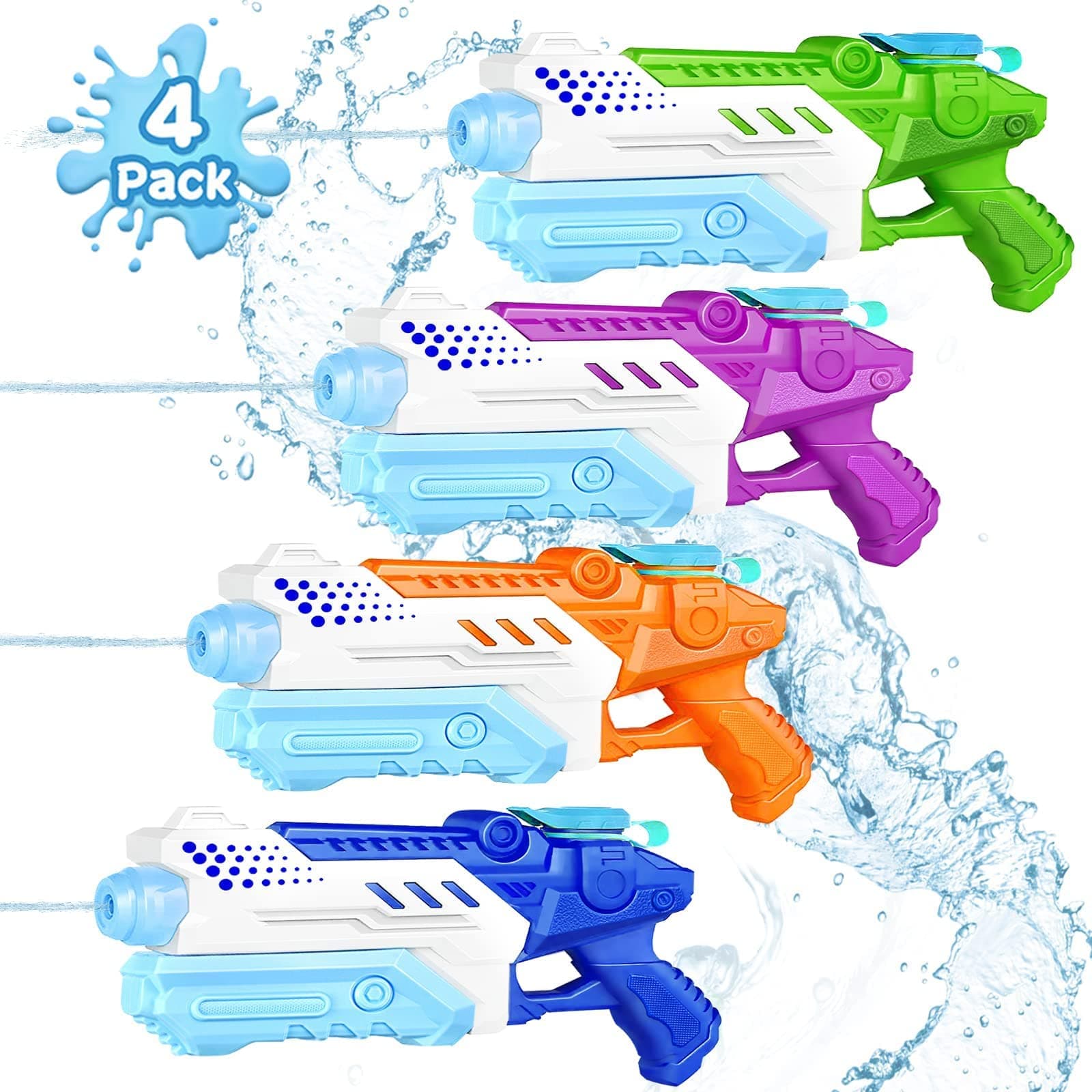 RONSTONE Water Gun for Kids Adults - 4 Pack Water Pistol Super Water Guns with 25-30 Feet Long Range Shooting Summer Swimming Pool Garden Party Favor Beach Water Fighting Outdoor Toys for Girl Boy