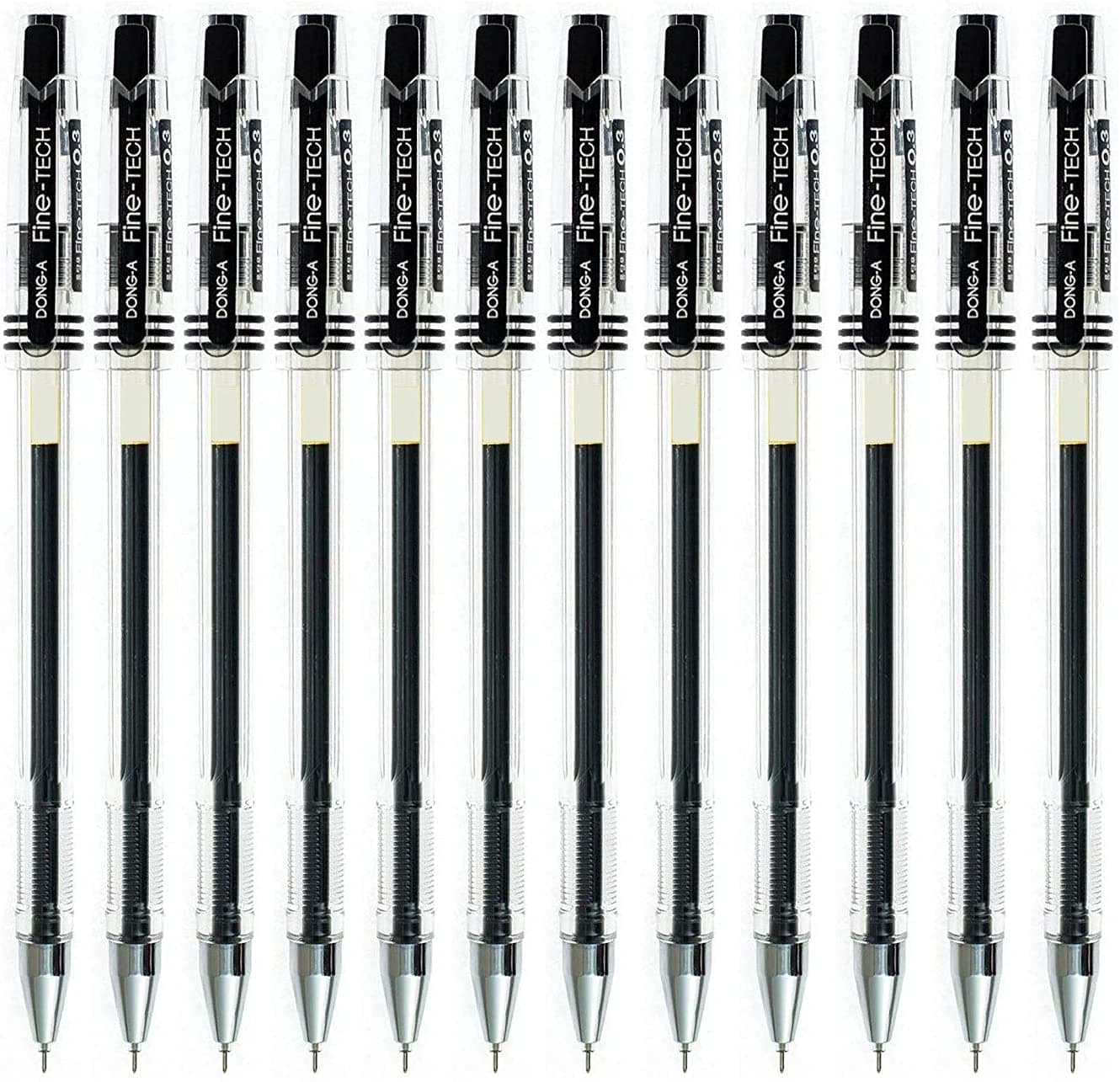 LOVENIMEN Dong-a Gel Ink Rollerball Pens, 0.3 mm, Fine Point Fine-Tech Excellent Smooth Writing, Metal Tip Ink Pen Black - 12 Pack