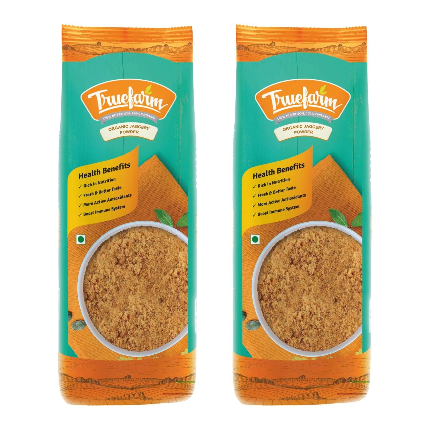 Truefarm Organic Jaggery Powder | Sourced from Himalayan foothills | Healthy Substitute for Refined Sugar | Jaggery/Gud/Bella/Vellam | Jaggery Powder for Tea | No big lumps | Pack of 2 (500g each)