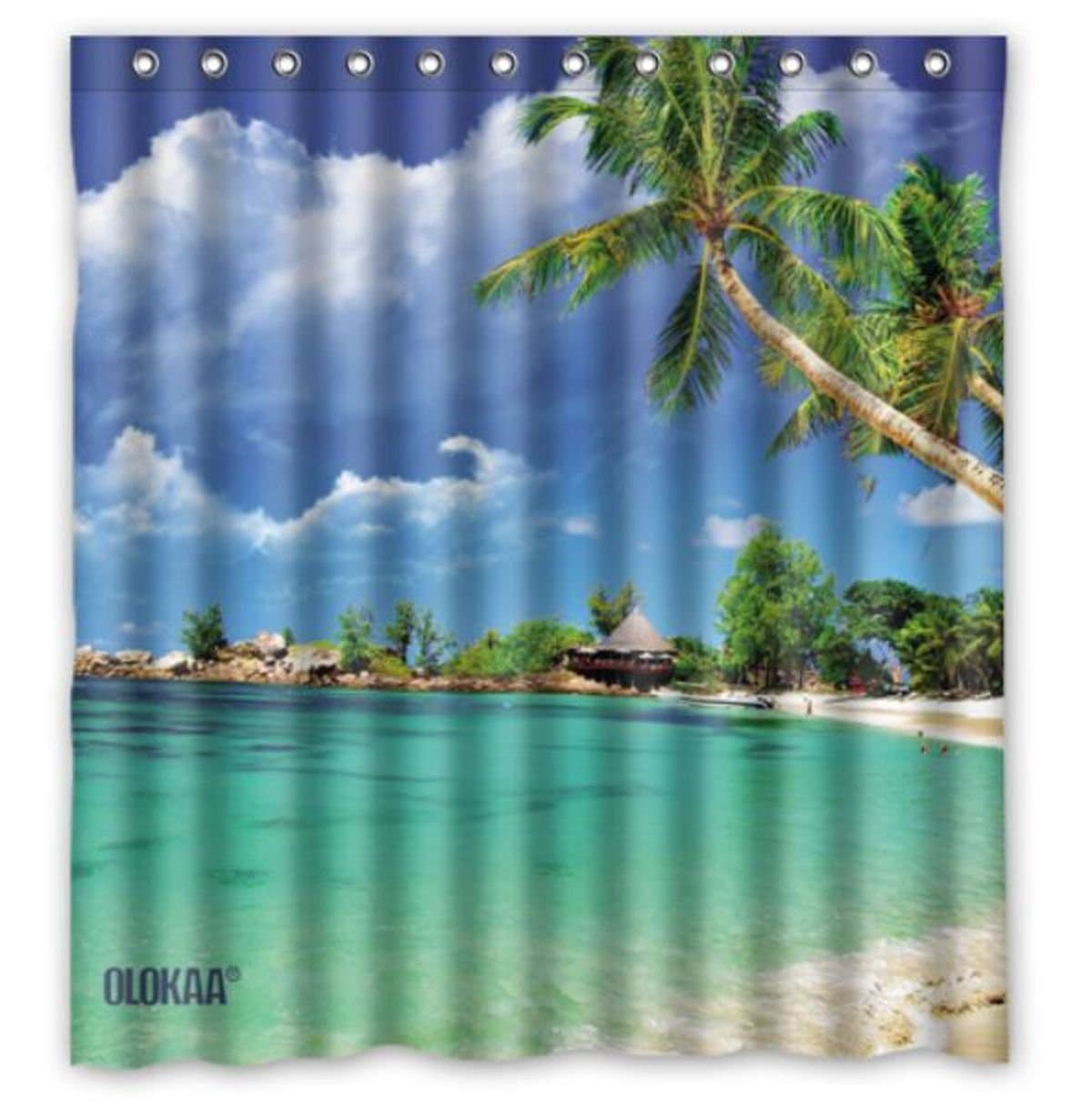 OLOKAACustom Design shower curtain Standard Size "72X72"with olokaa logo (Beach)