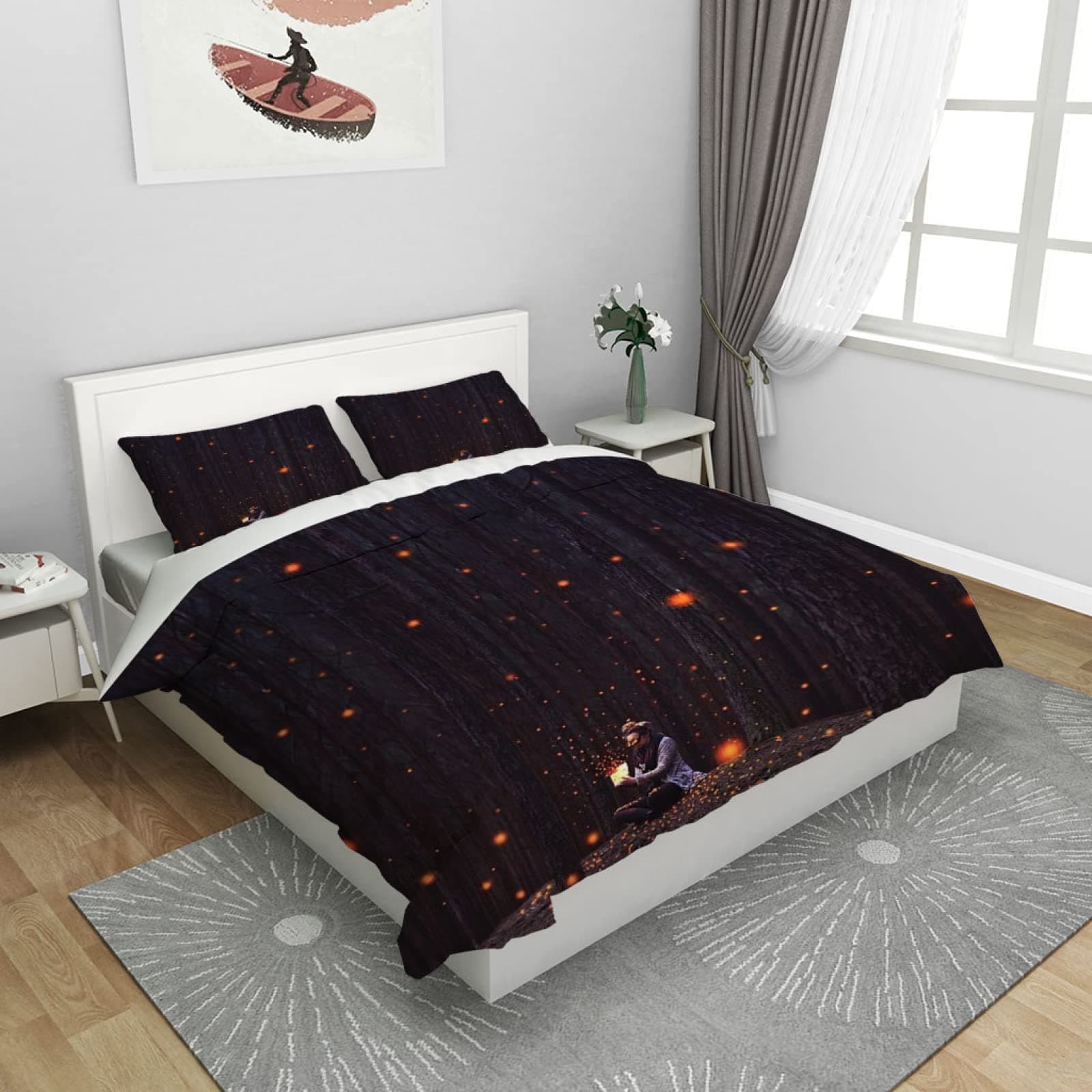CANNOA Duvet Cover Full Size, 3D Woods Fireflies Home Decor Bedding Set, 80x90Inch Printed Quilt Cover Set Soft Microfiber, 3 Piece, Comforter Cover for Teens Kids Boys Girls, 2 Pillowcases