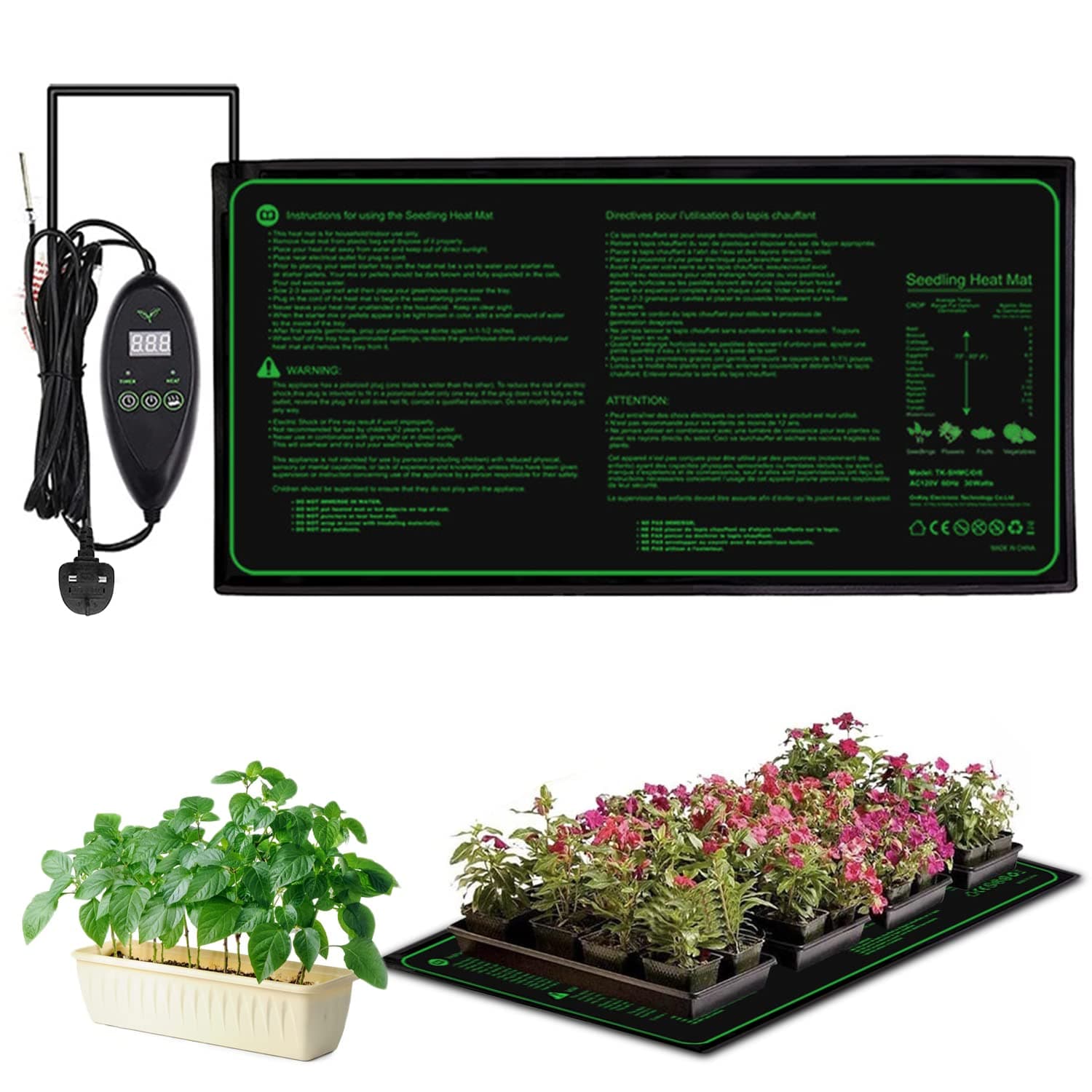 Wisfunlly Seedling Heat Mat, Plant Warming Mat Waterproof 6 Grade Temperature Control Heat Mat, Heating Mat for Plants Reptile Amphibian Greenhouse and Germination(20"x10")