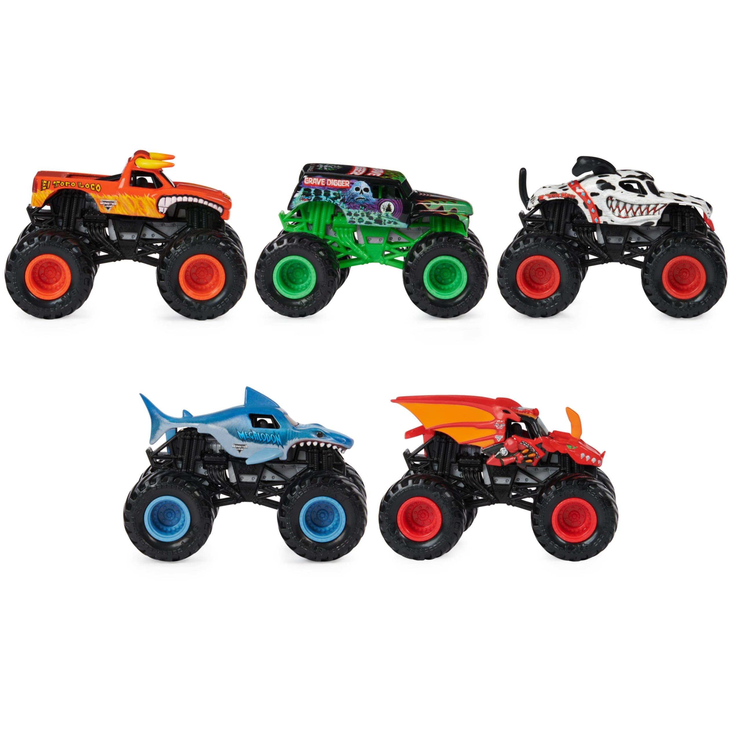 Official Pit Party 5-Pack of 1:64 Scale Monster Trucks, Kids Toys for Boys and Girls Ages 3 and Up