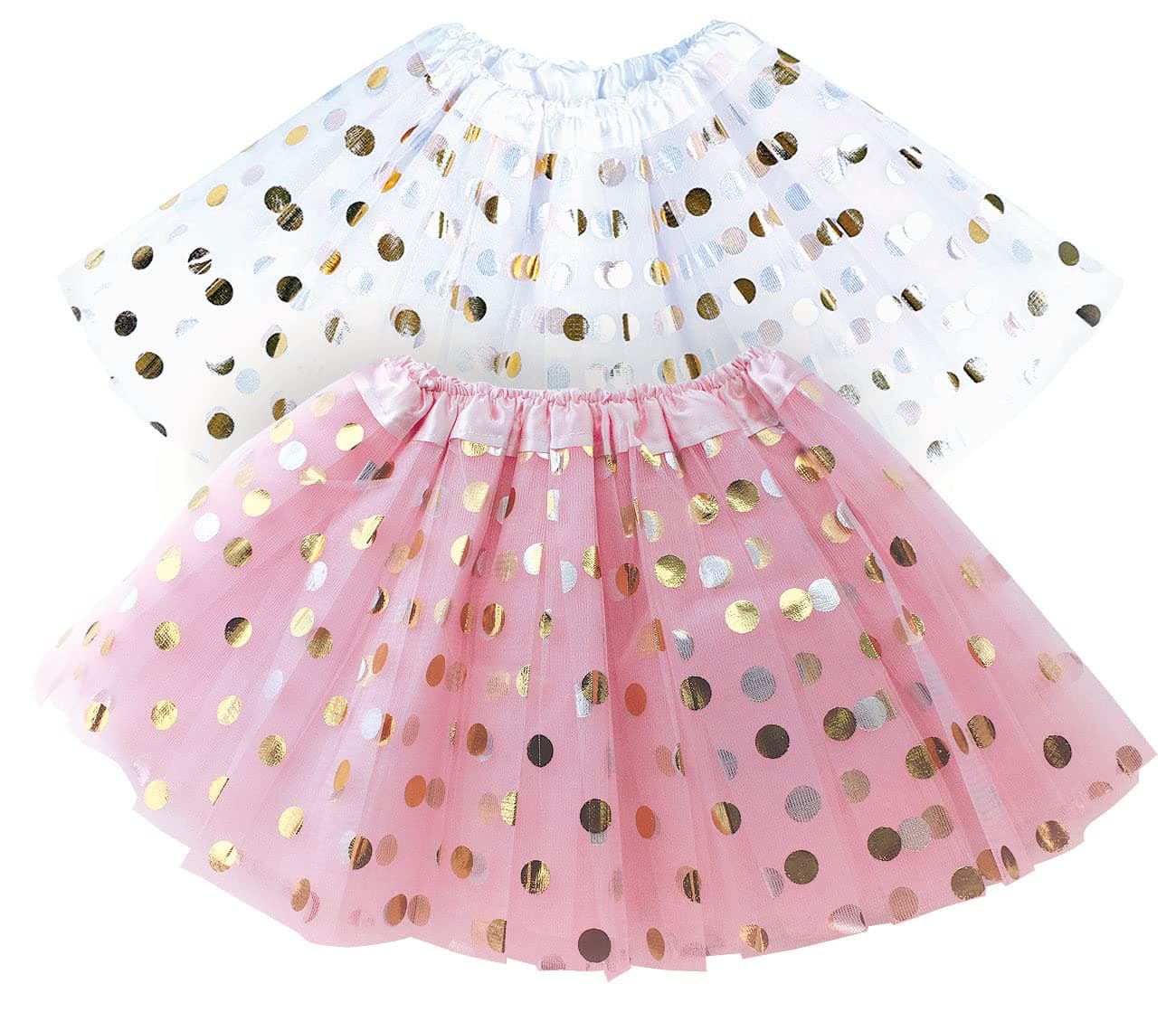 Pink Tutu Girls Polka Dot Tulle Skirts & White Tutu Skirt Set for Halloween Costume, Dress Up Birthday Party, Spring Easter Costume