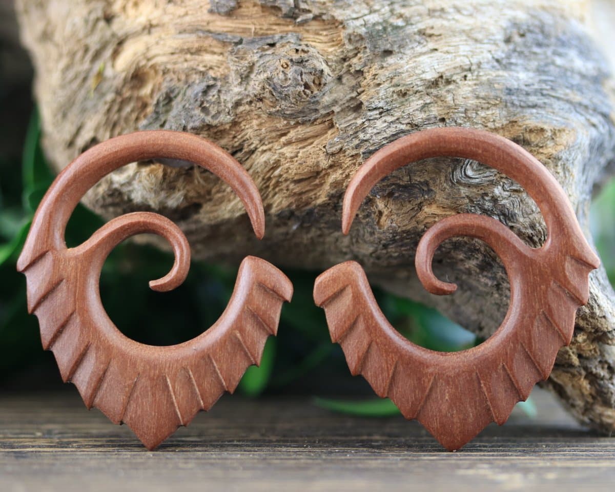 6 Gauge Carved Balinese Sabo Wood Pair Body Jewelry Tribal Piercings