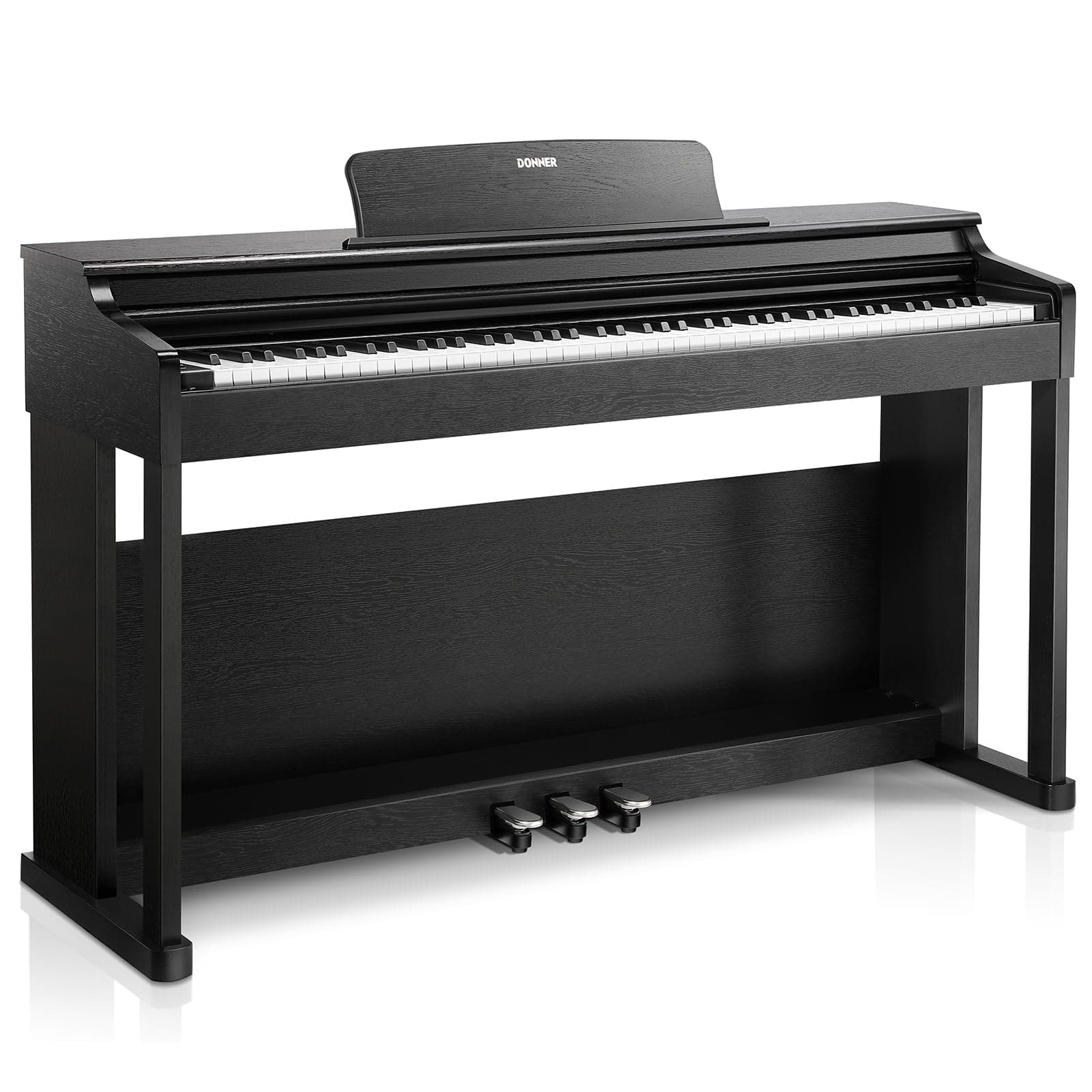 Digital Piano, DDP-100 88-Keys Weighted Action Music Keyboard, Electric Piano Bundle for Beginners Hobbyists with Furniture Stand, Power Adapter, Triple Pedals, MP3 Function, Black