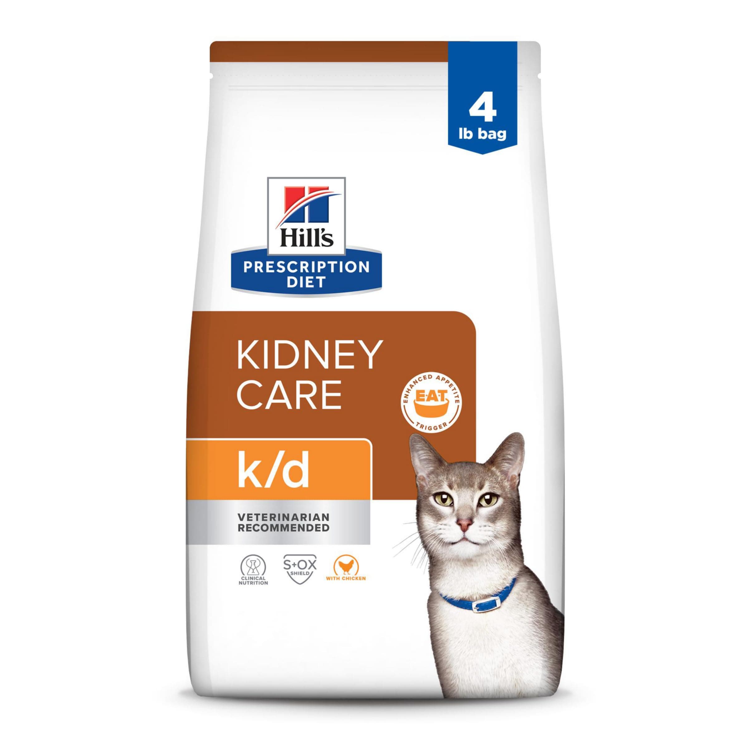 k/d Kidney Care Dry Cat Food, Chicken, 4 lb. Bag