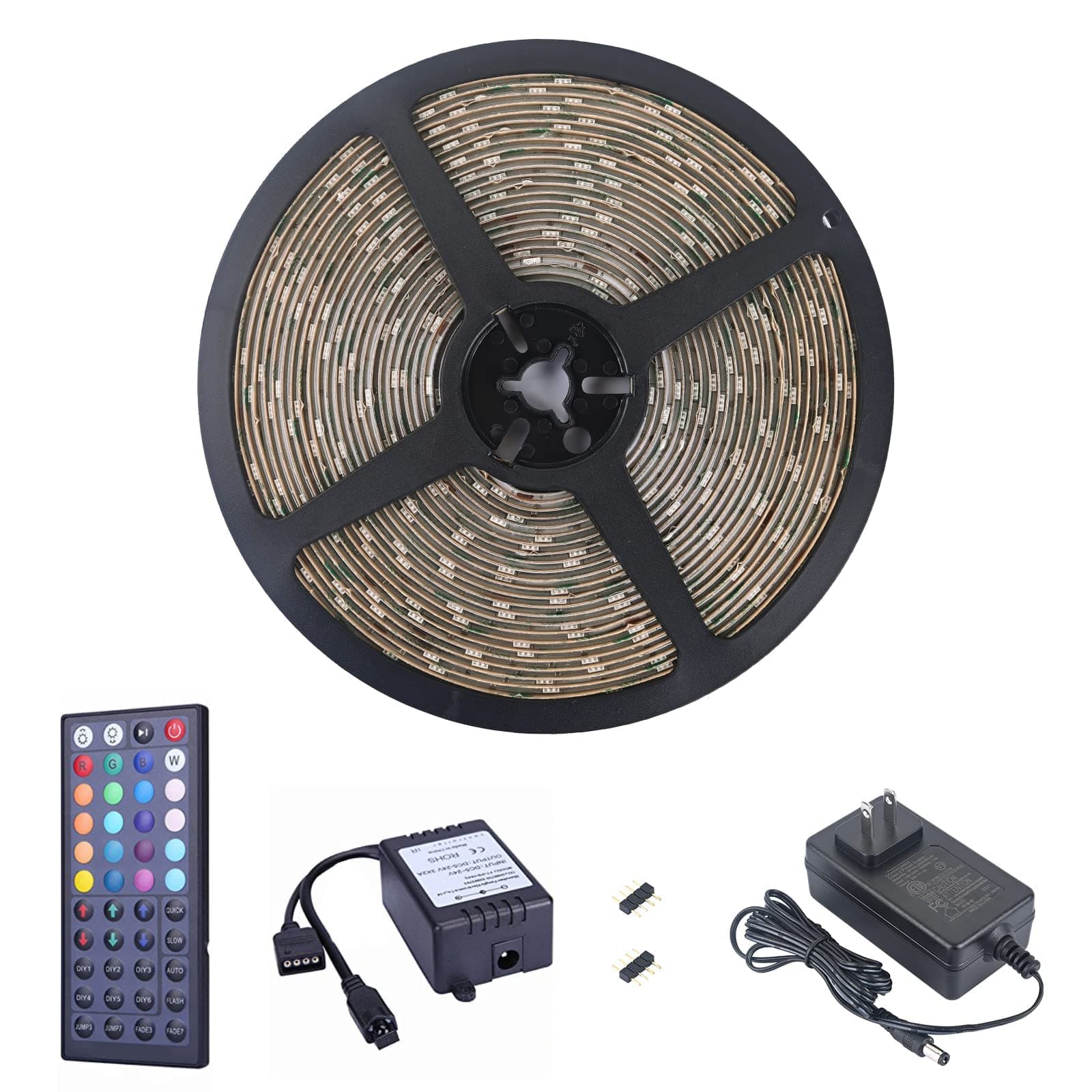 MIHEAL Waterproof 5050 SMD 32.8ft (10m) RGB LED Strip Light Kit, Color Changing White PCB Rope Lights+44-Key IR Controller+ Power Supply for Home,Kitchen,Truck and Bedroom Decoration