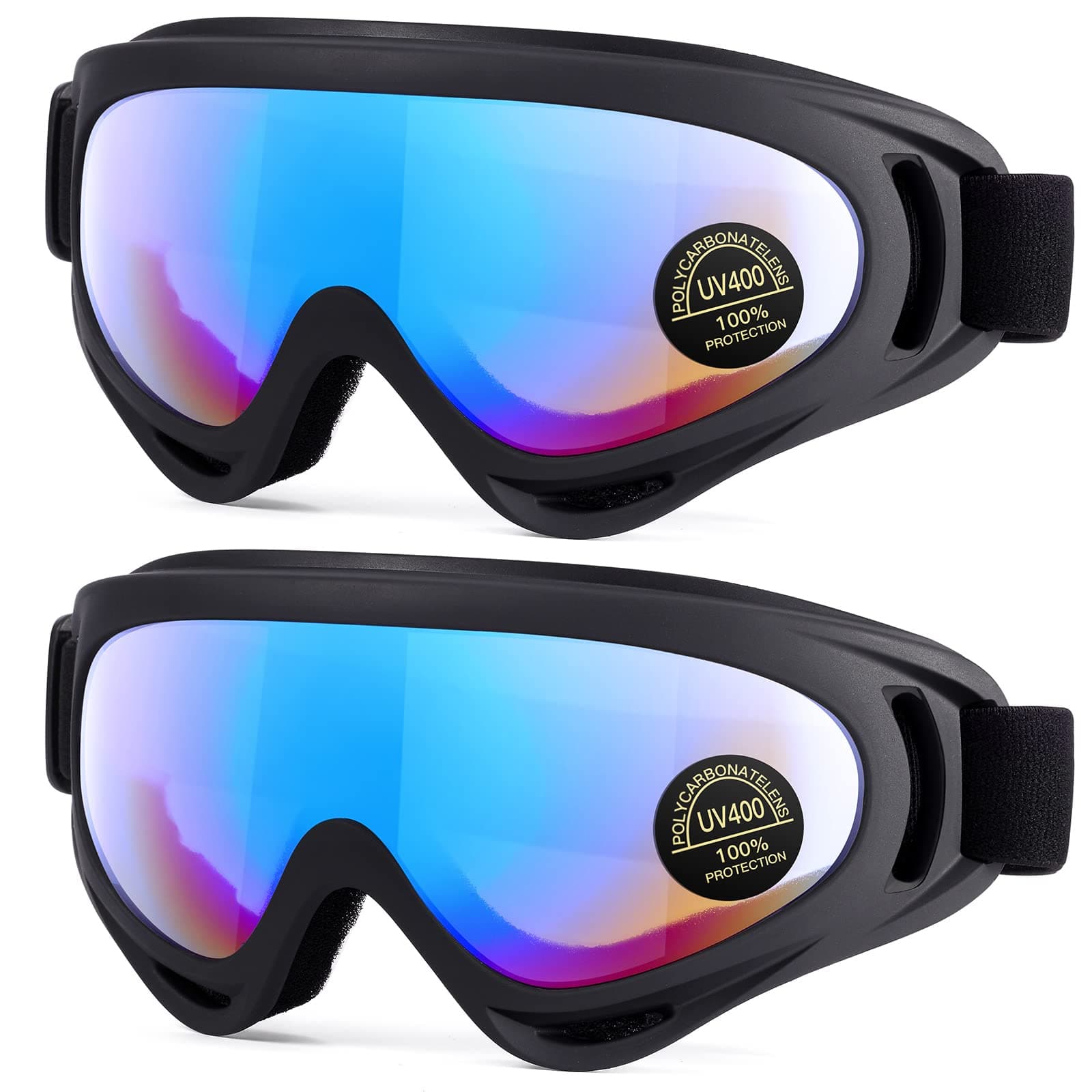 2-Pack Snow Ski Goggles, Snowboard Goggles for Men, Women, Youth, Kids, Boys or Girls