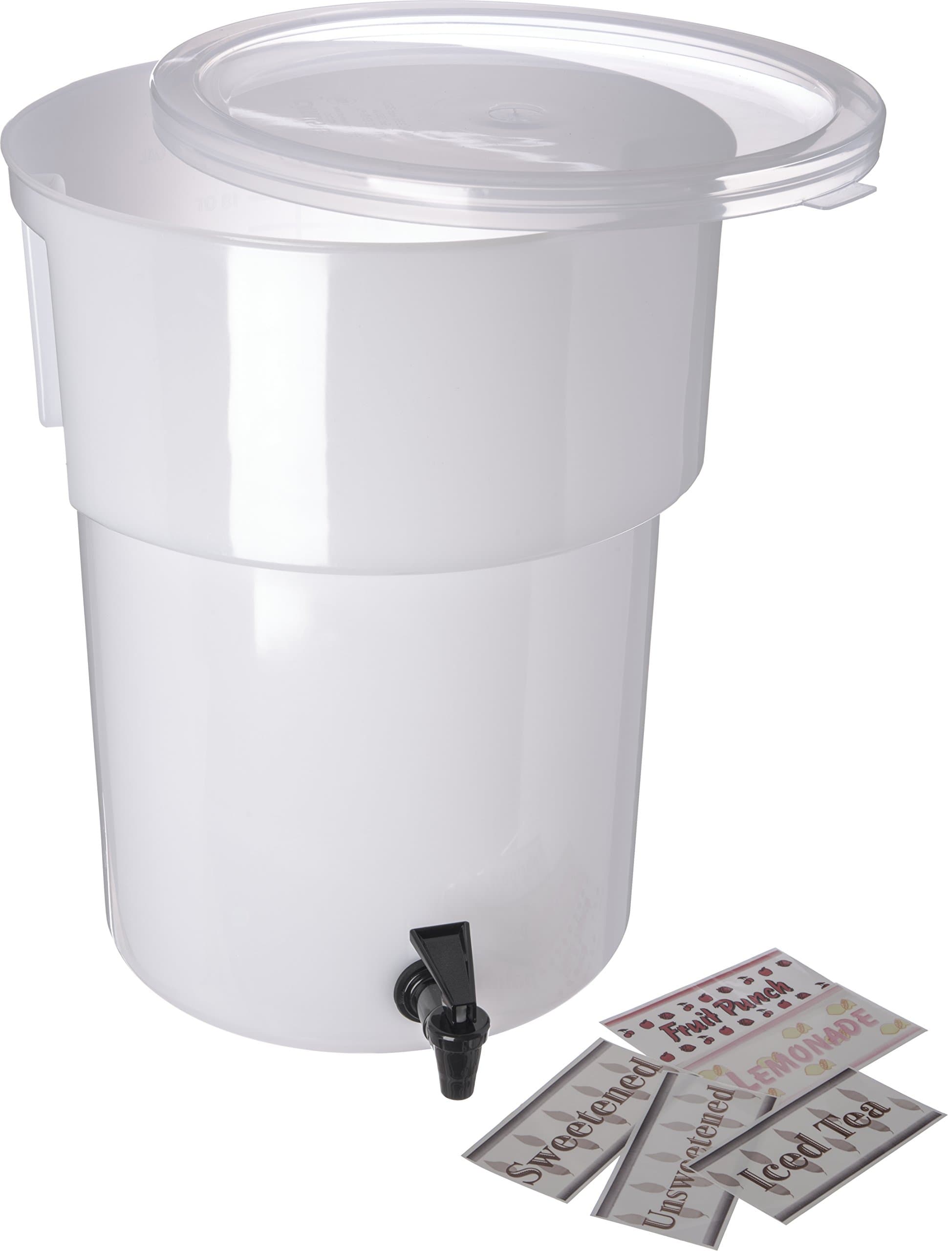 Carlisle 221002 Polyethylene Round Beverage Dispenser, 5 gal. Capacity, 12-3/8 Dia. x 15-7/16 H, White