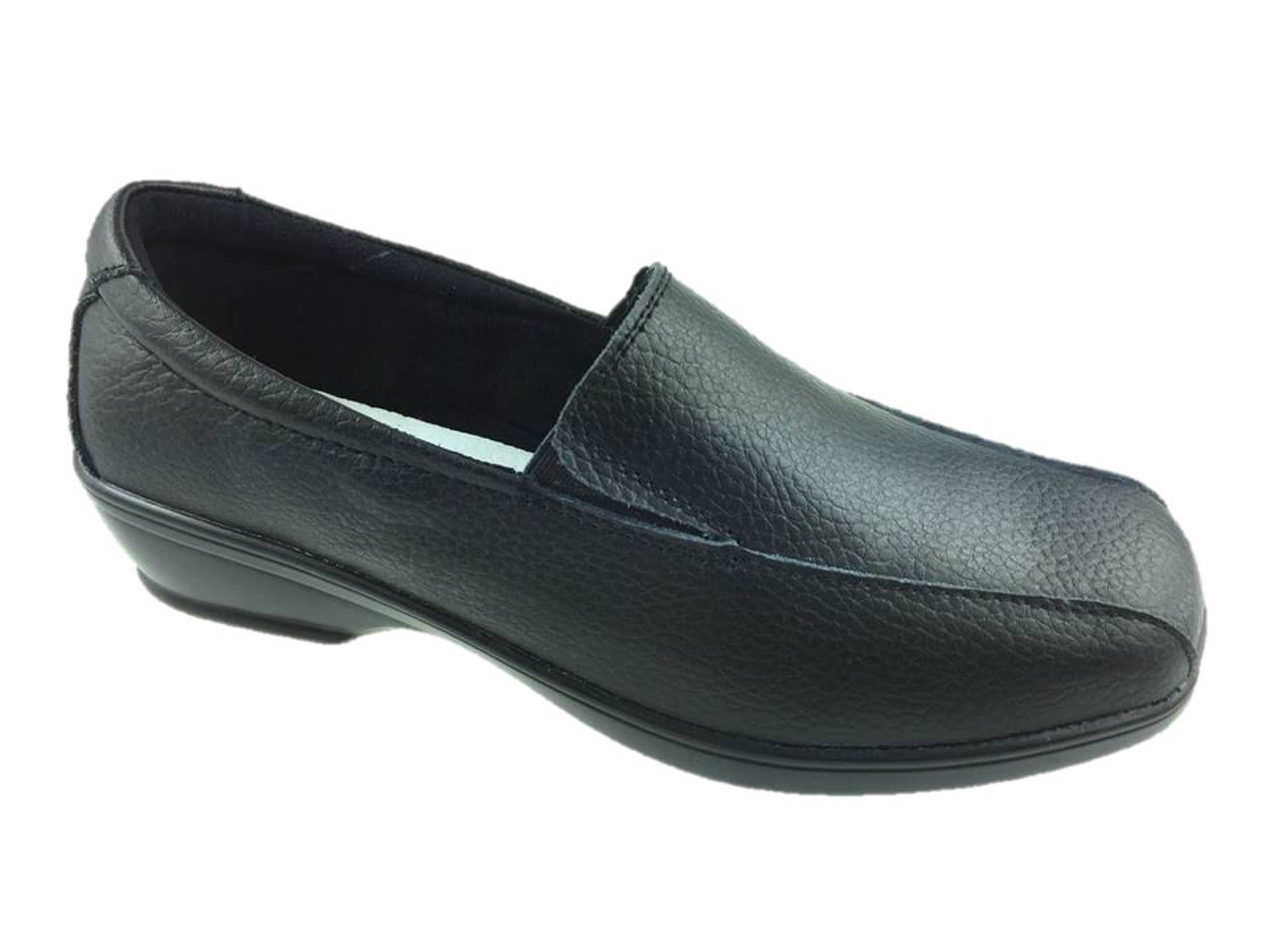 Steptoes Ladies Leather Slip ON Low Wedge Comfort Lightweight Walking Work Shoe Black Size 3-8 New