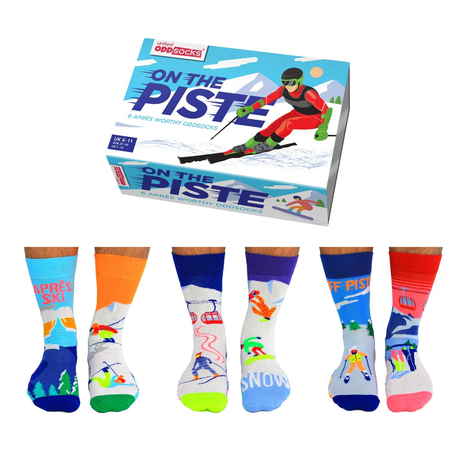 United OddsocksOn The Piste Box of 6 Mens Oddsocks Size 7-12