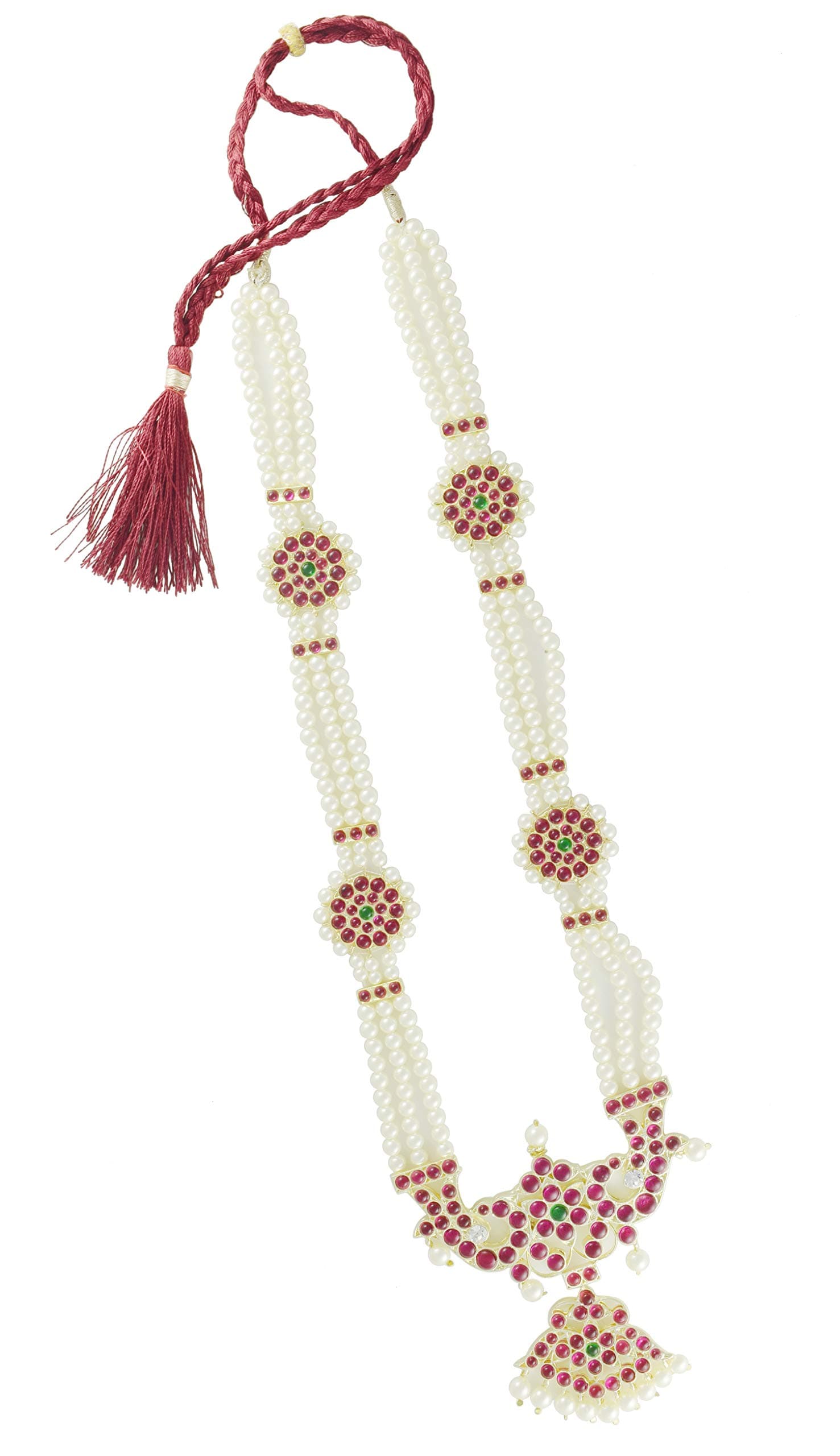 UG PRODUCTS Green and Red Copper Bharatanatyam Jewellery Long Moti Haram Made with 1st Quality Kemp Stones (KF2) for Women