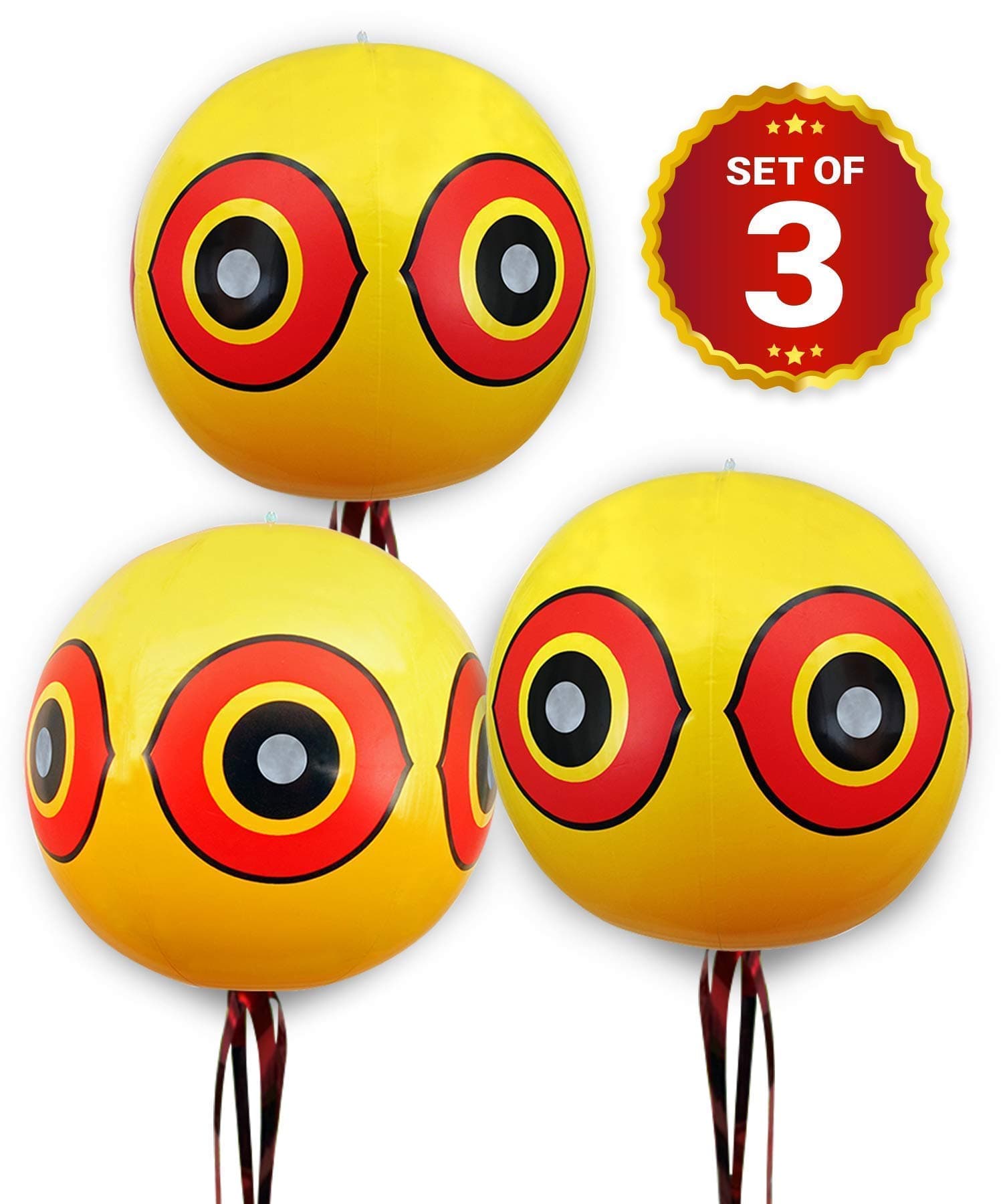 Bird Scare Balloons - Inflatable Reflective Bird Deterrent Balloons - Pool & Boat Duck Deterrent Devices - Garden & Yard Goose Repellent Devices - Pack of 3, Neon, Plastic, Garden Style