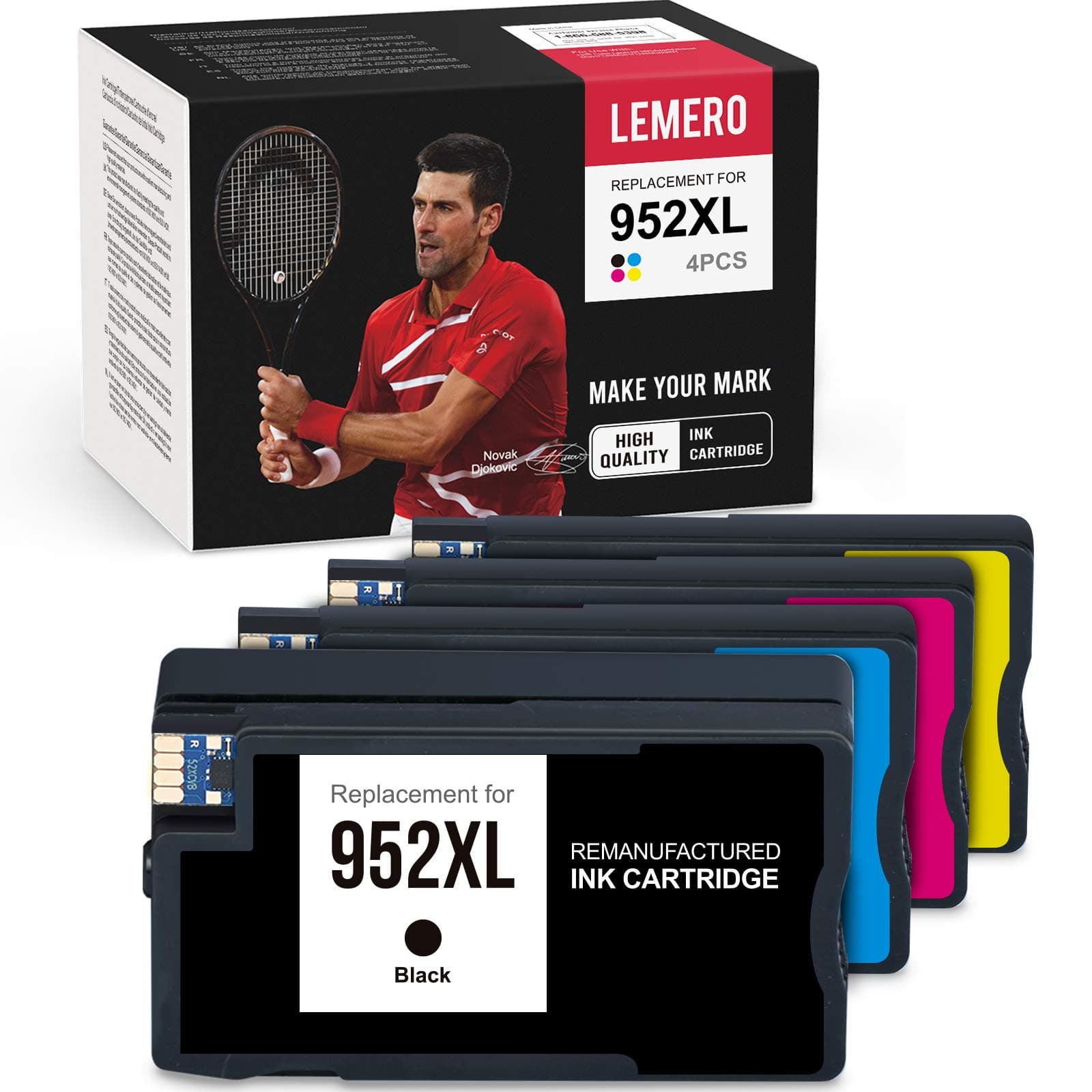 LEMERO 952XL 952 Ink Cartridge Compatible Ink Cartridge Replacement for HP 952XL 952 XL for Officejet Pro 8710, 8720, 8715 8740 8200 8730 8702 7740 7720 8210 (Black Cyan Magenta Yellow, 4 Pack)