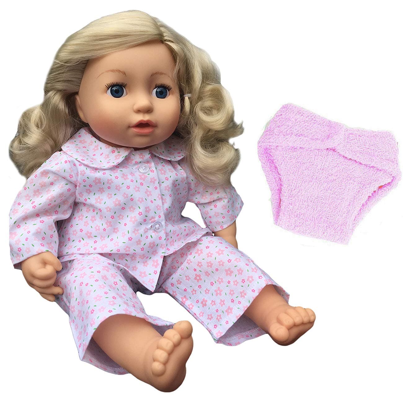 FRILLY LILYU.K. Company 43cm Annabell Doll Ellie fabric Cotton Pyjamas and Pink Nappy Set from [DOLL NOT INCLUDED]