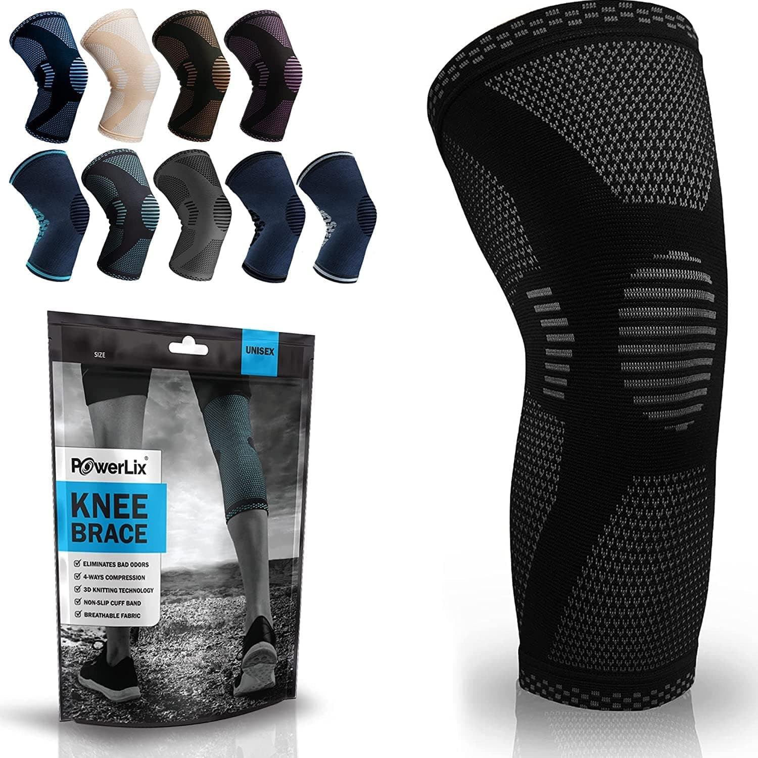 POWERLIX Knee Compression Sleeve - Best Knee Brace for Knee Pain for Men & Women Knee Support for Running, Basketball, Volleyball, Weightlifting, Gym, Workout, Sports