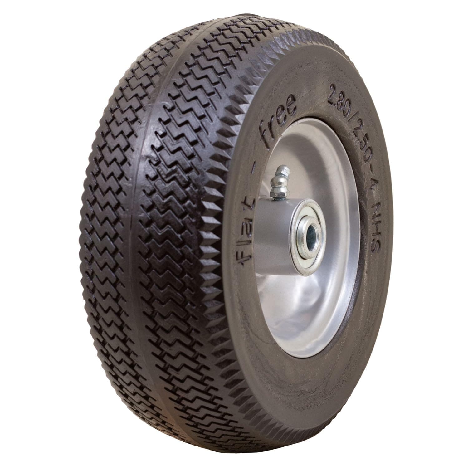 Marathon 00026 Flat Free 2.80/2.50-4 Tire and Wheel Assembly, 3” Centered Hub, 1/2” Ball Bearings, Replacement Tire for Casters, Utility Carts and Other Equipment, Easy Install Assembly