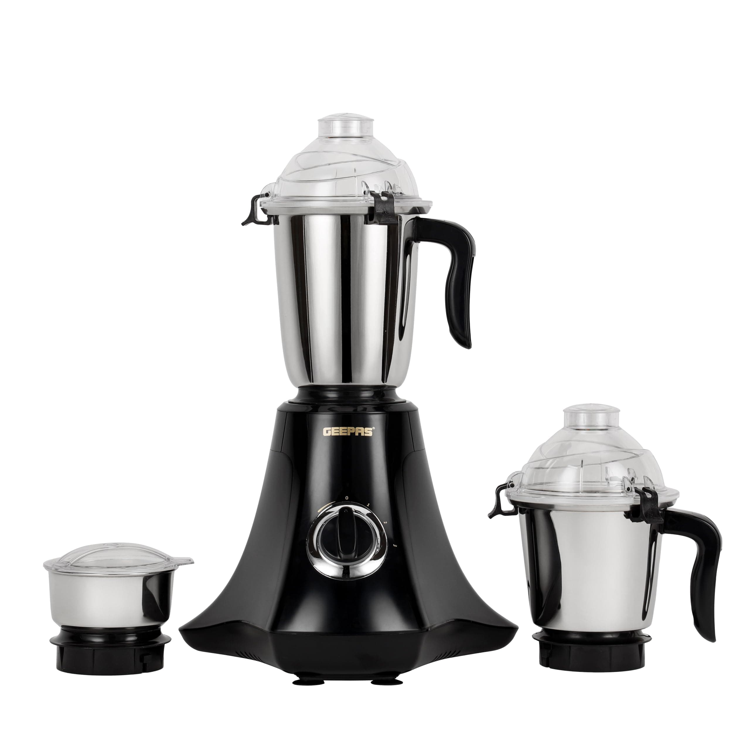 Geepas GSB44067 3-in-1 Mixer Grinder - Stainless Steel Jars & Blades - 750W powerful motor - 3 Speed, Safety Twist Lock - Perfect for Dry & Wet Fine Grinding - 2 Years Warranty