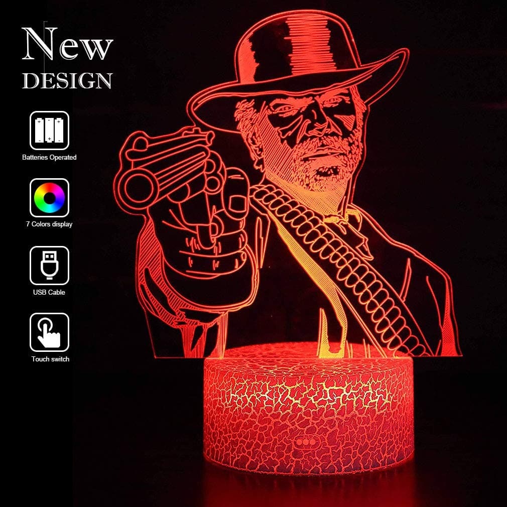 Red Dead Redemption 2 Light 3D Vision Effect Night Light Baby Mood Lamp 3D Optical Illusion Night Ligth Game Lover RGB Changeable Lighting Decor Gameroom Gift Choice for Kids Friends (red dead huaman)