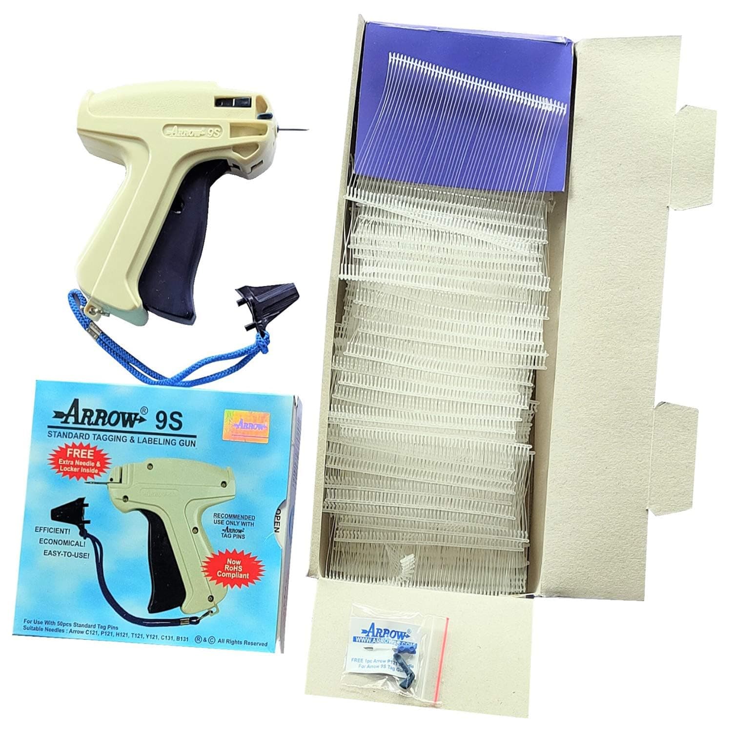TAG Gun Arrow 9S Machine + 5000 Labels Pcs 65 MM TAG Clothing Garment Price Label TAG Gun Tagging Barbs Free With 1 Needle (Dark Cream) MHK
