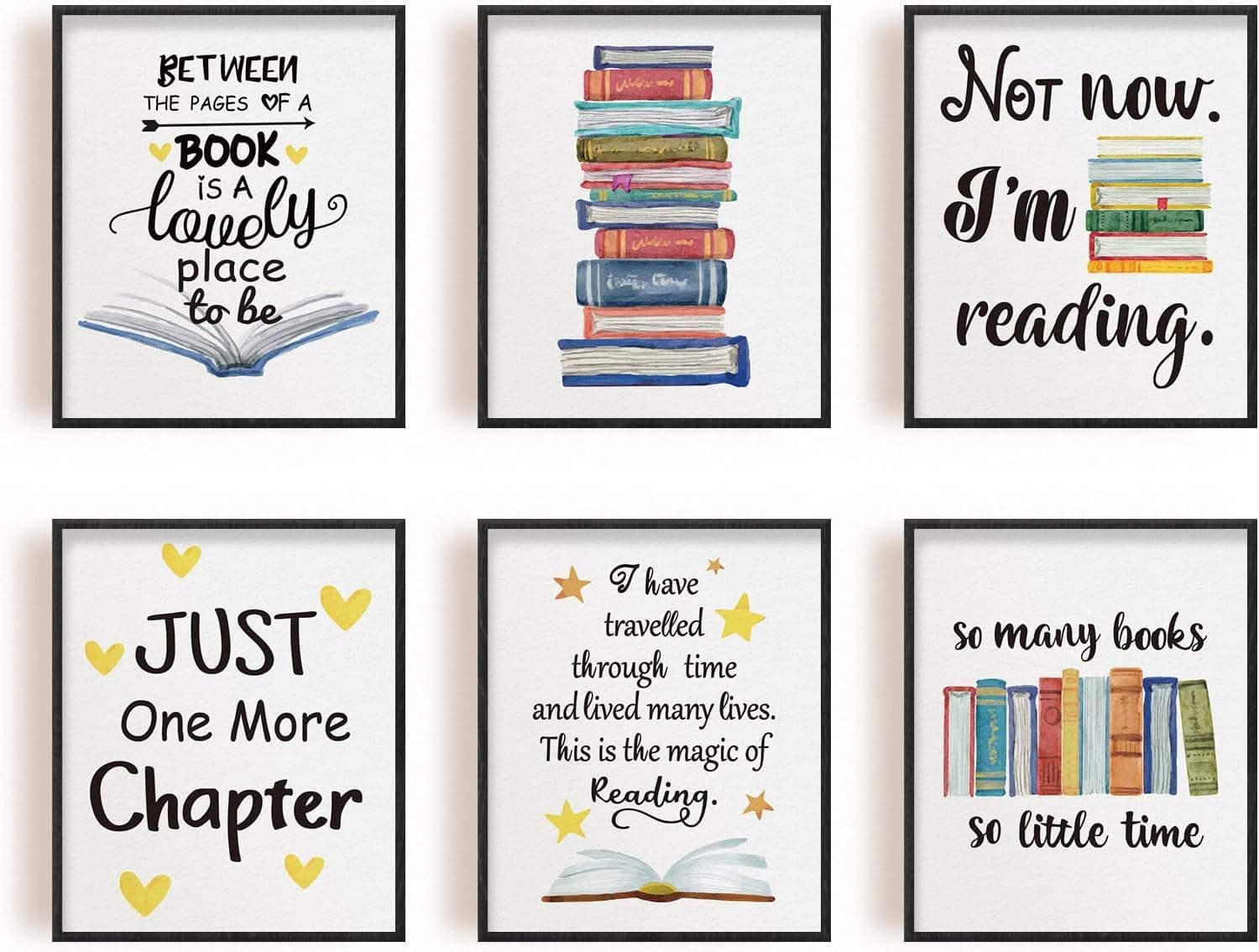 Infunly 6 Set Reading Wall Art Print 8X10 Inch Book Poster Pictures Quotes Canvas Motivational For Readers Unframed Sticker Library Bookworm Study Room Home Decor