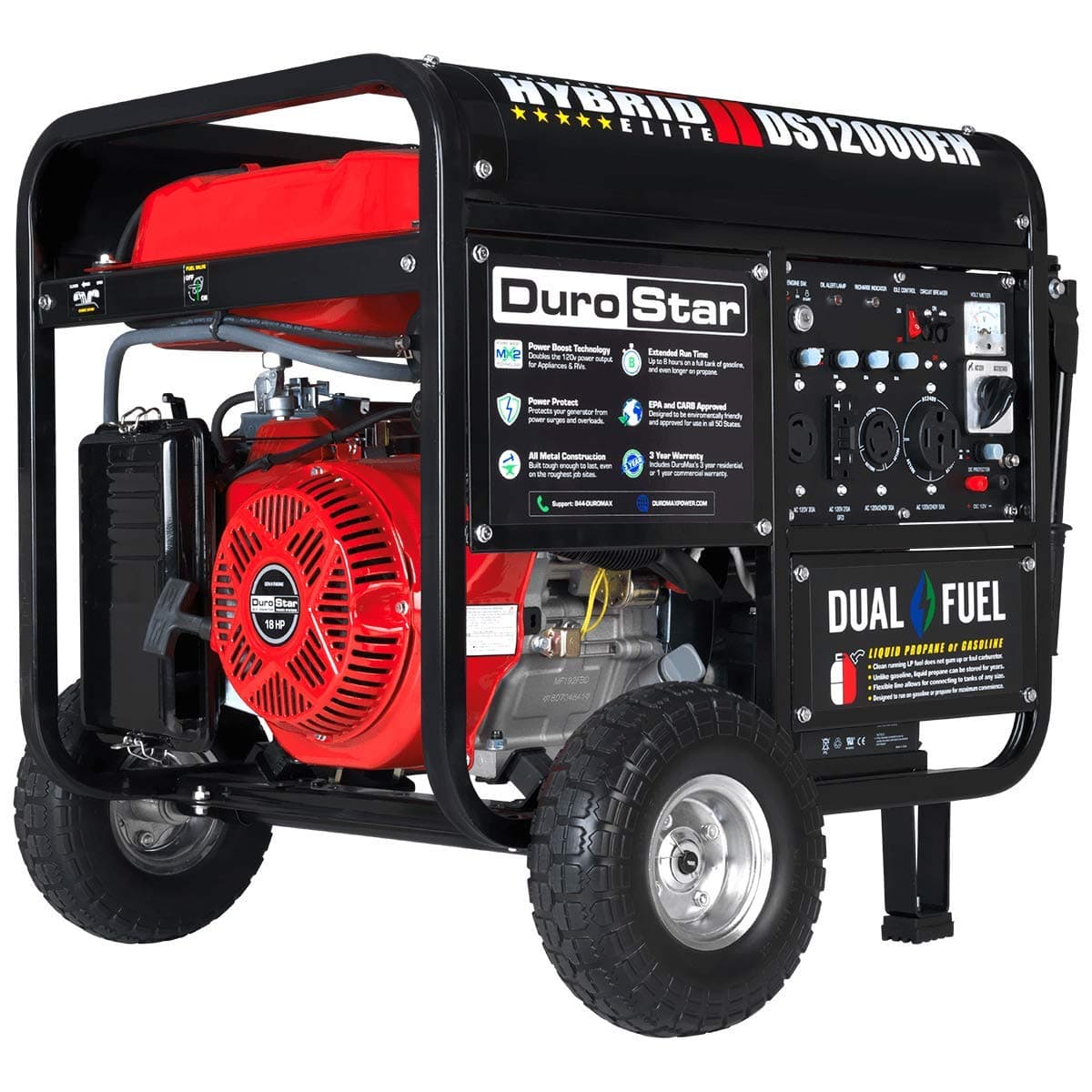 12000-Watt Gas or Propane Dual Fuel Electric Start Portable Generator, Home Back Up & RV Ready, 50 State Approved