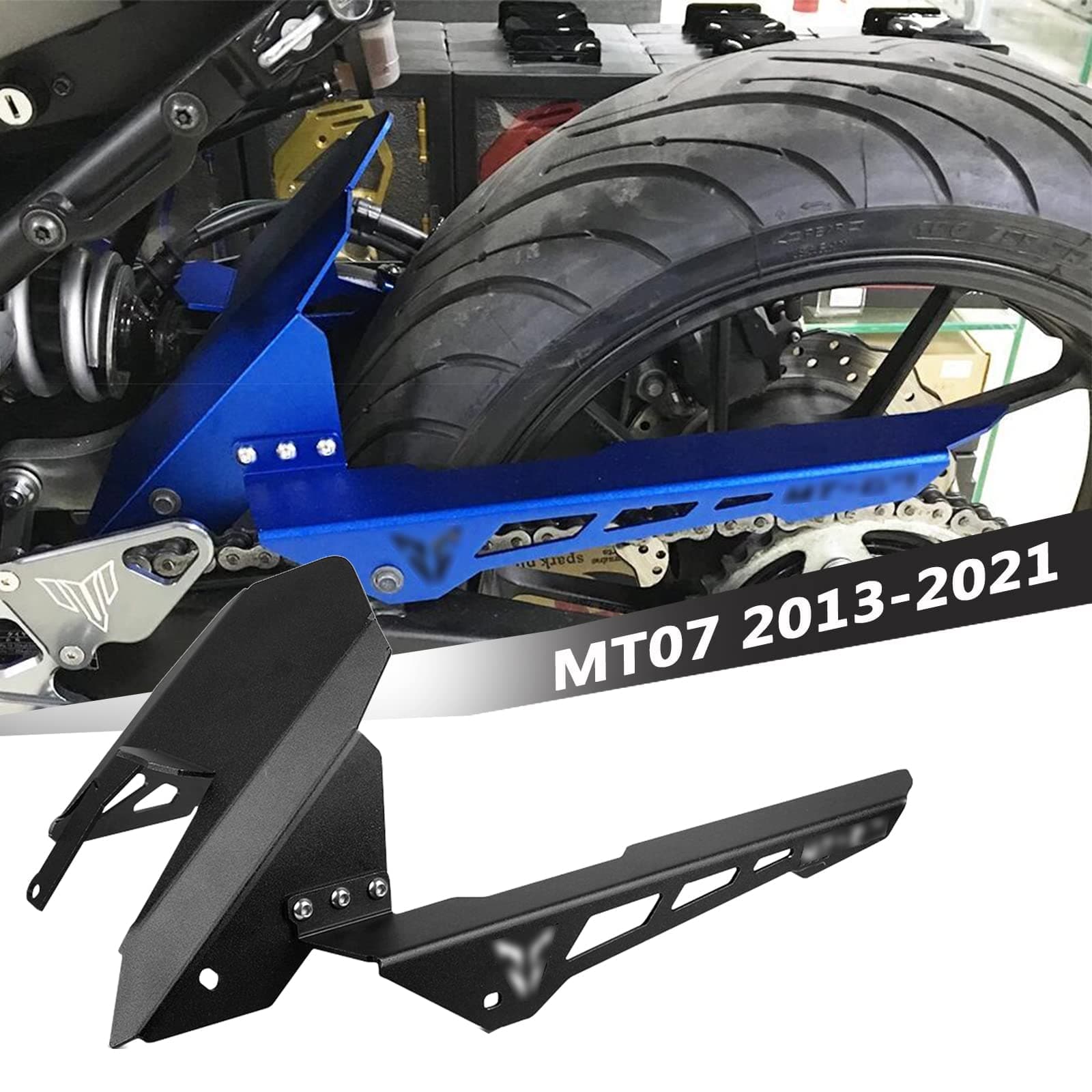 LANQIAN Rear Fender with Chain Guard Aluminum for MT07 2013-2021 for FZ-07 2013-2021 for XSR 700 2015-2021 for Tracer 700 2016-2021 for Tracer 7/GT 2020-2021 Black