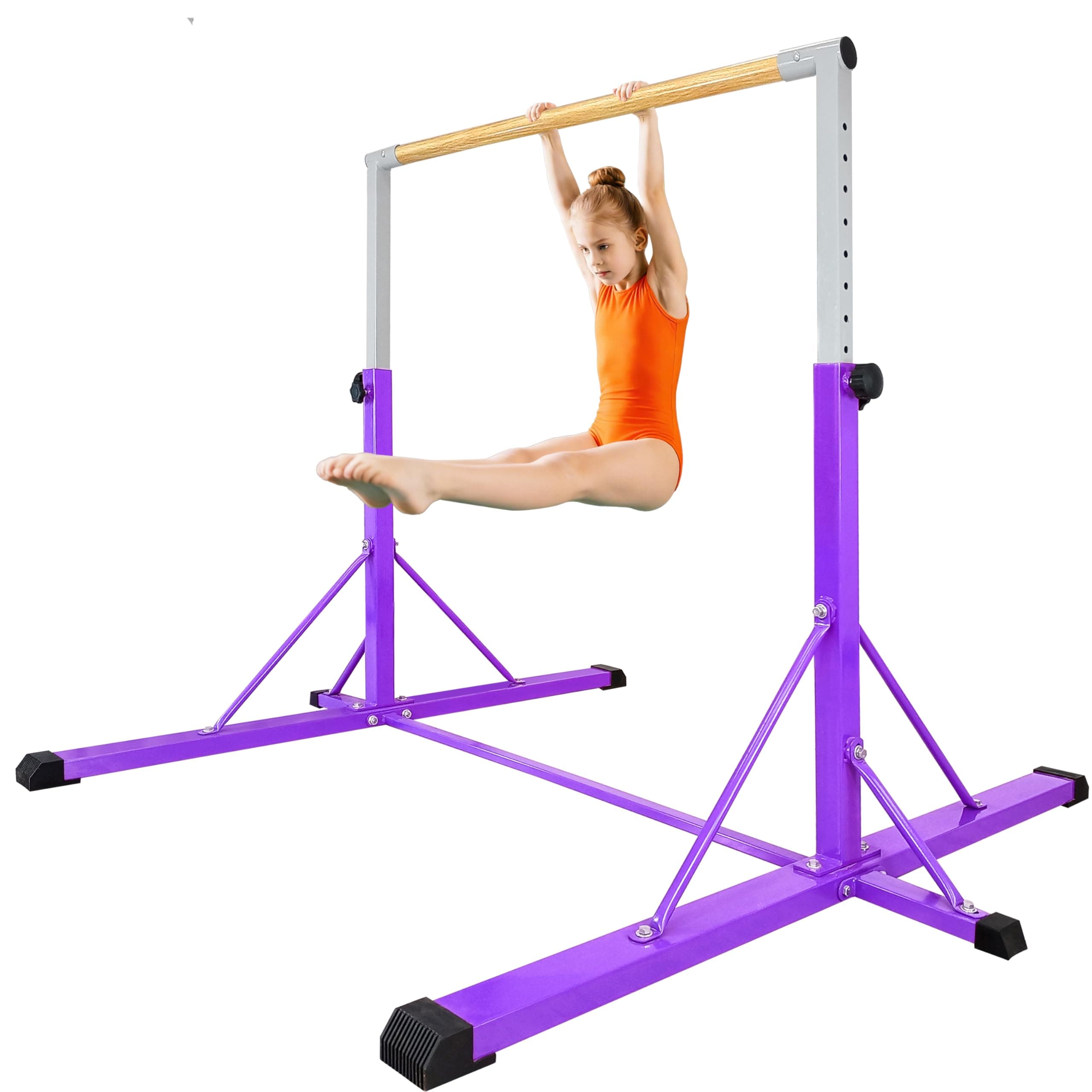 Expandable Gymnastics kip bar with Fiberglass Cross bar,Adjustable arms with ex-Long Base Length,Safe Training for Children