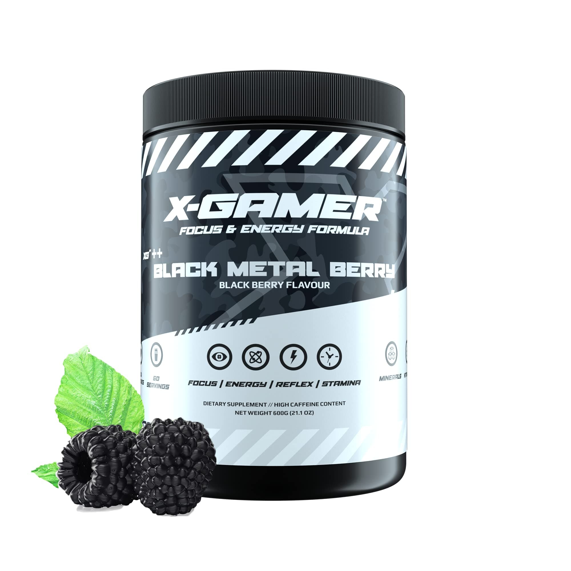 X-Gamer X-Tubz - Gaming Booster Pulver - Shake It Yourself - 600g (60 Servings) (Black Metal Berry)