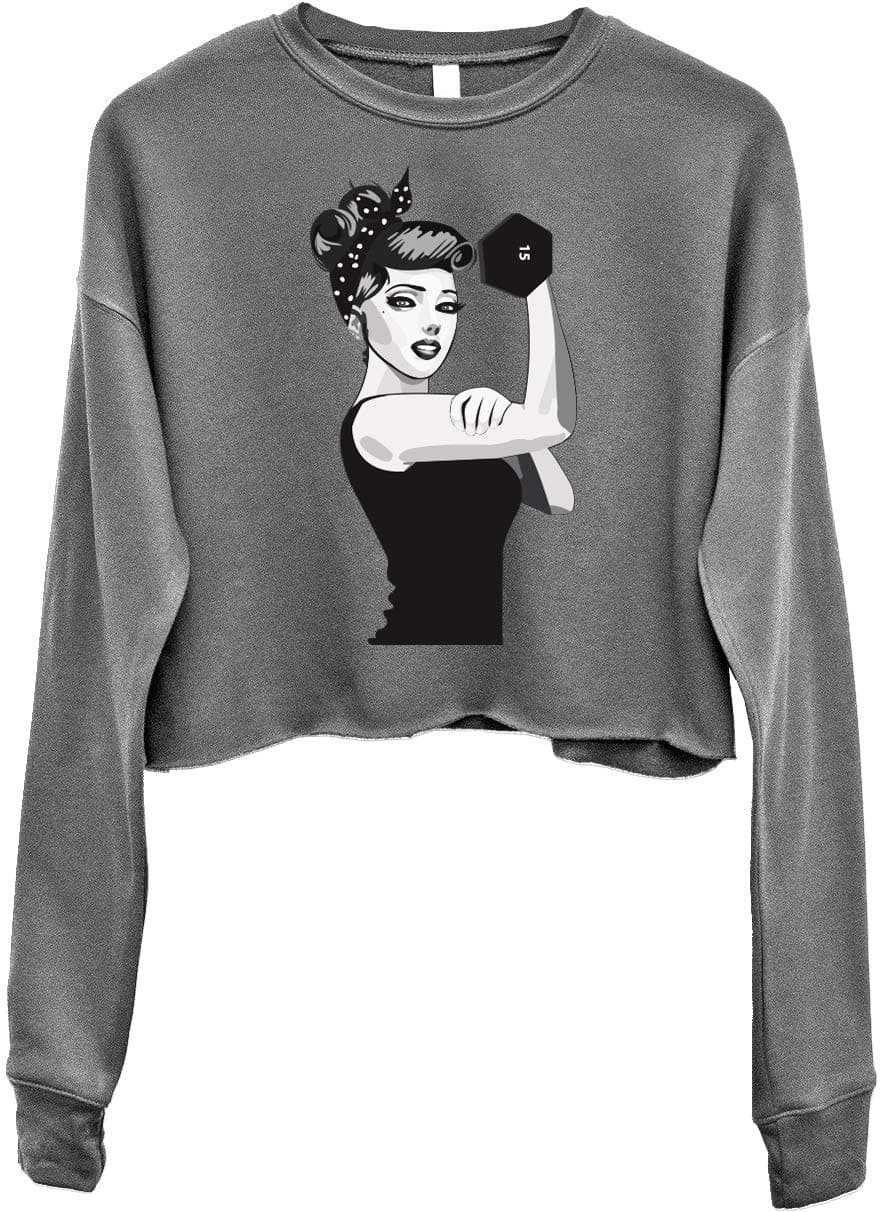 NoBull Woman Apparel Modern Rosie The Riveter Cropped Sweater Heather Gray