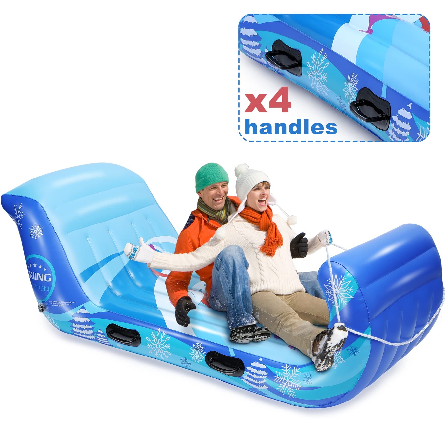 Snow Sled 70'' Giant Snow Tube for Kids Adults with 4 Reinforced Handles, Inflatable Toboggan Sled with Pull Rope for Winter Sledding Snow Riders for Outdoor Downhill Toddlers Boys Girls Snow Toys