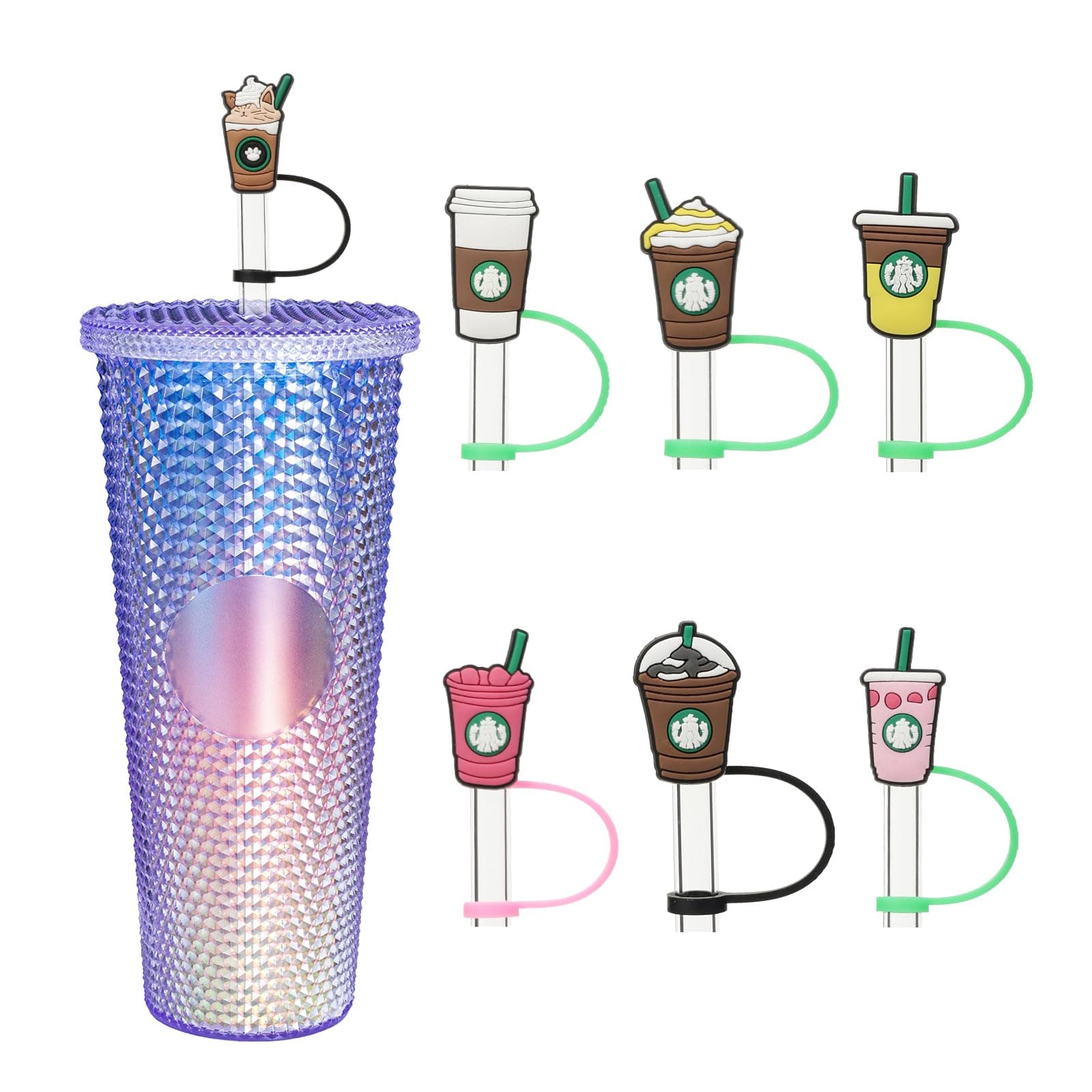 Straw Cover Compatible With Starbucks Cup, 7Pcs Reusable Drinking Straw Cover, Splash Proof Straw Cover Cap, Straw Covers Cap for Tumbles,Cups Accessories (7-8MM-7PCS).