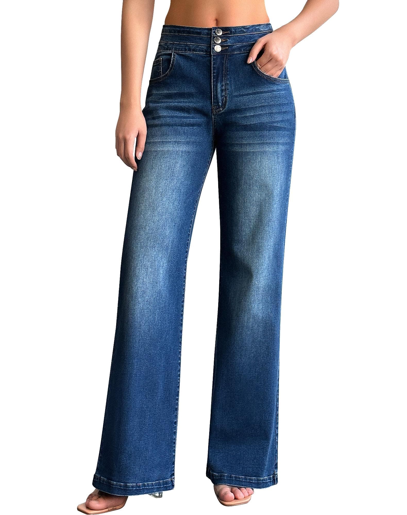 Women's Wide Leg Jeans Casual High Waisted Stretch Baggy Loose Denim Pants