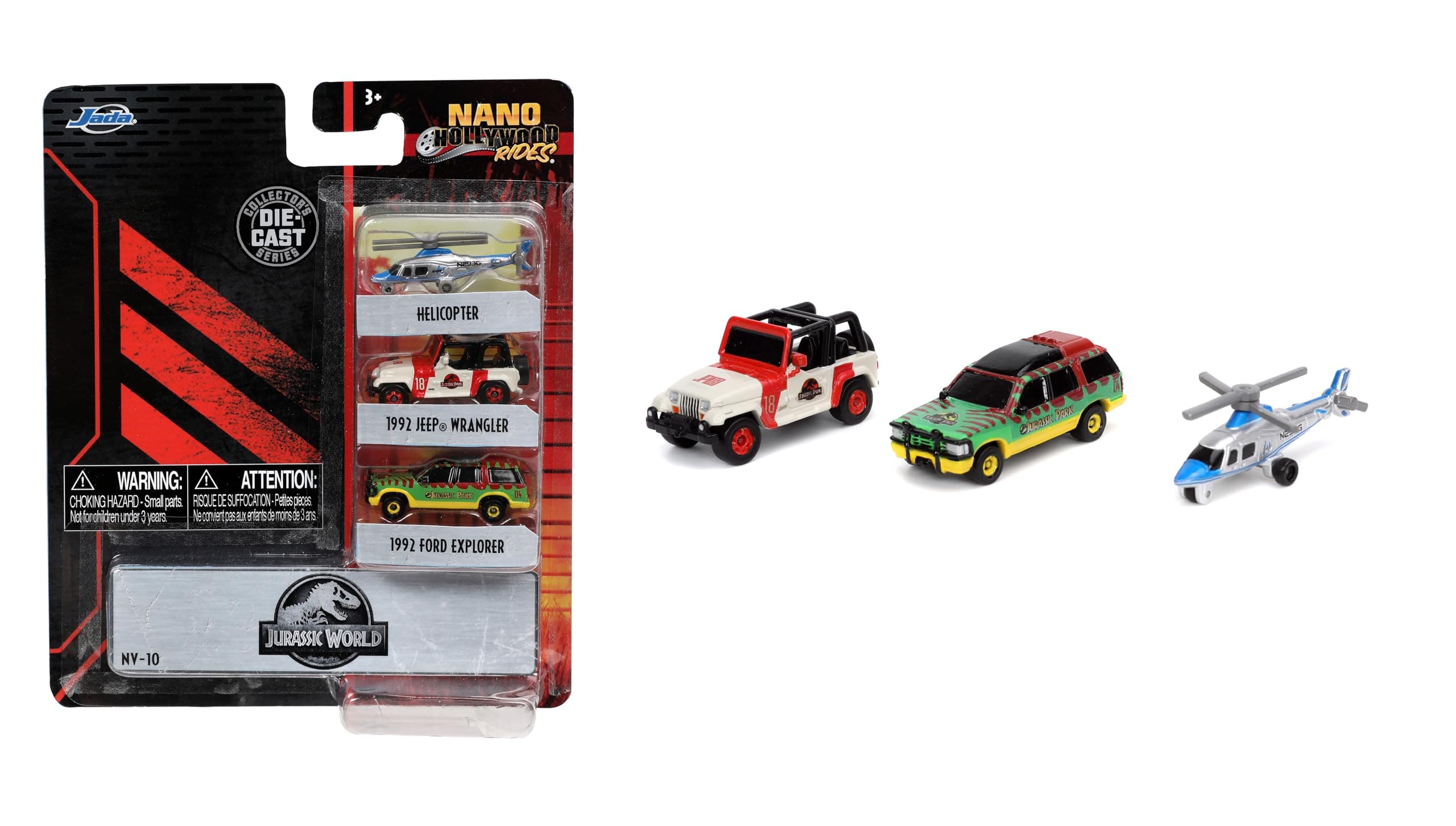 Toys "Jurassic World 1.65"" Nano 3-Pack Die-cast Cars Wave 1, Toys for Kids and Adults (31955)